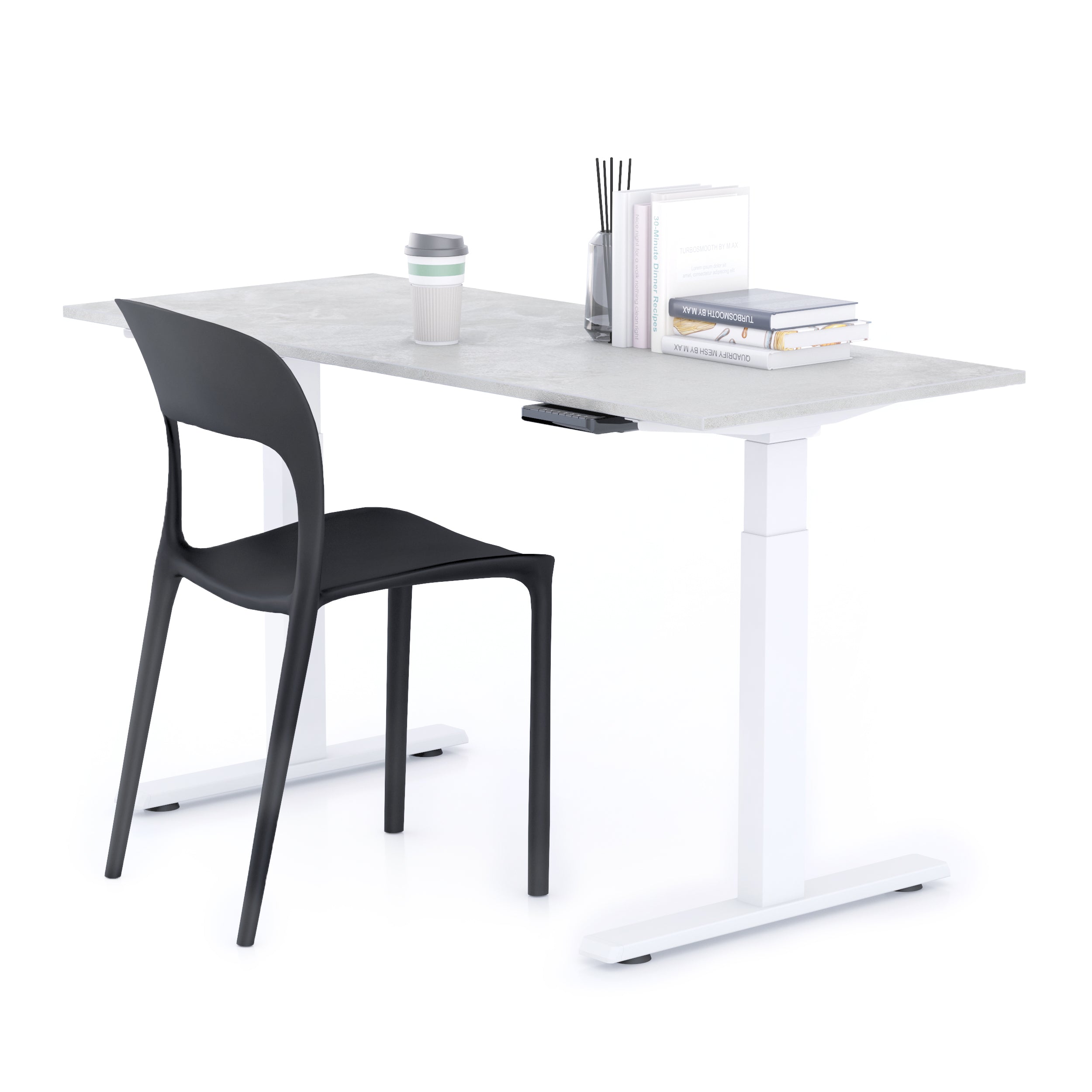 Bureau assis/debout Clara 140x60 Gris Béton avec pieds blancs - Main image