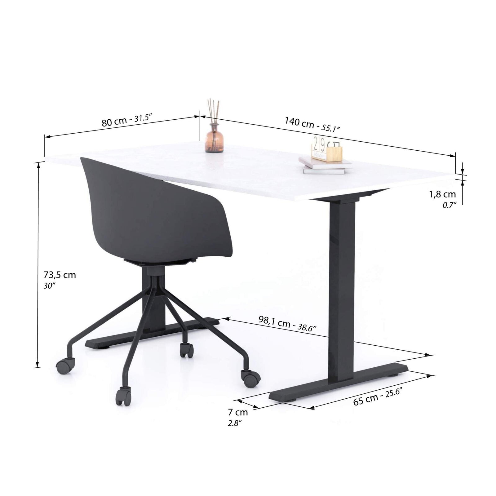 Escritorio Clara 140x80 cemento blanco con patas negras - Immagine tecnica 1