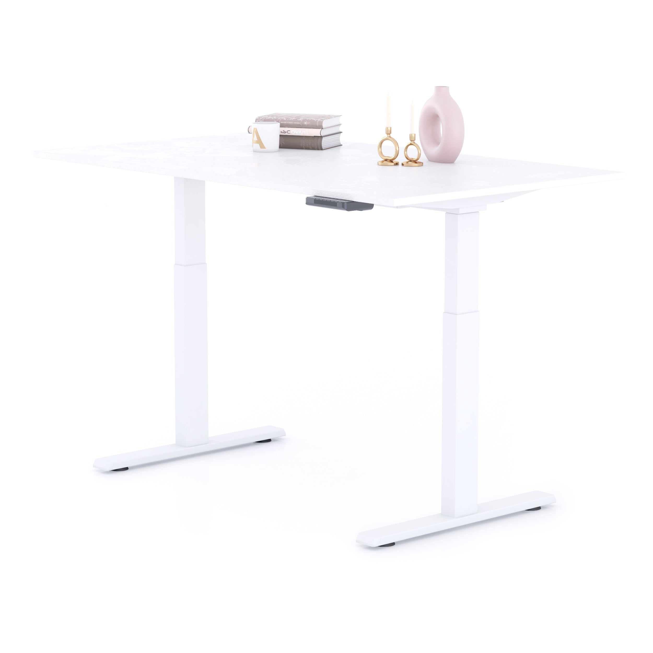 Scrivania Regolabile Clara 140x80 Bianco Cemento con Gambe Bianche - Immagine dettaglio 1