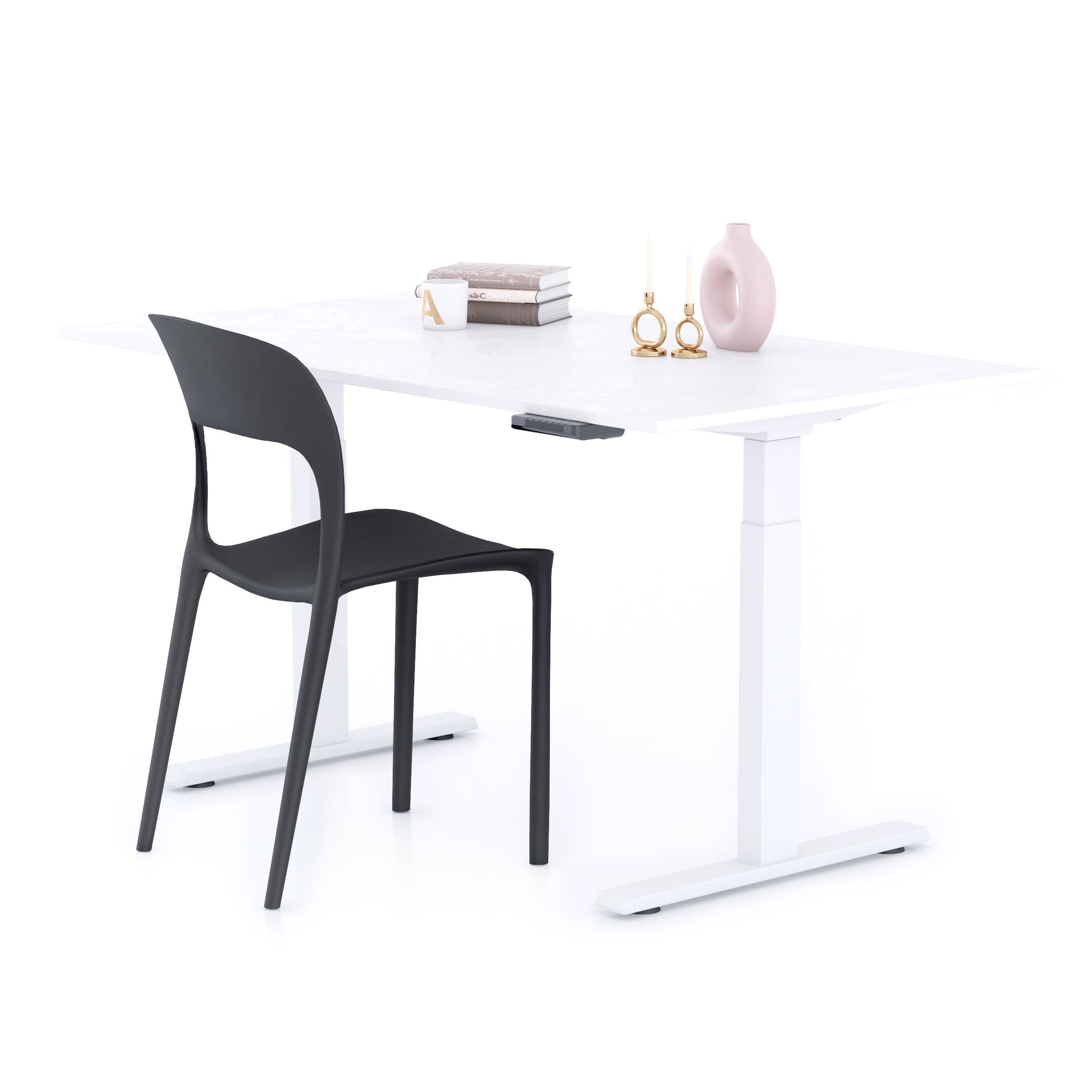 Verstelbaar Bureau Clara 140x80 Wit Beton met Witte Poten
