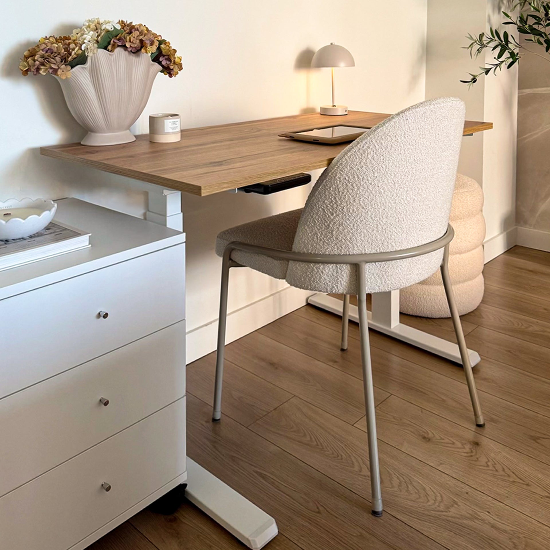 Bureau assis/debout Clara 160x60 Bois Rustique avec pieds blancs - Set image 3