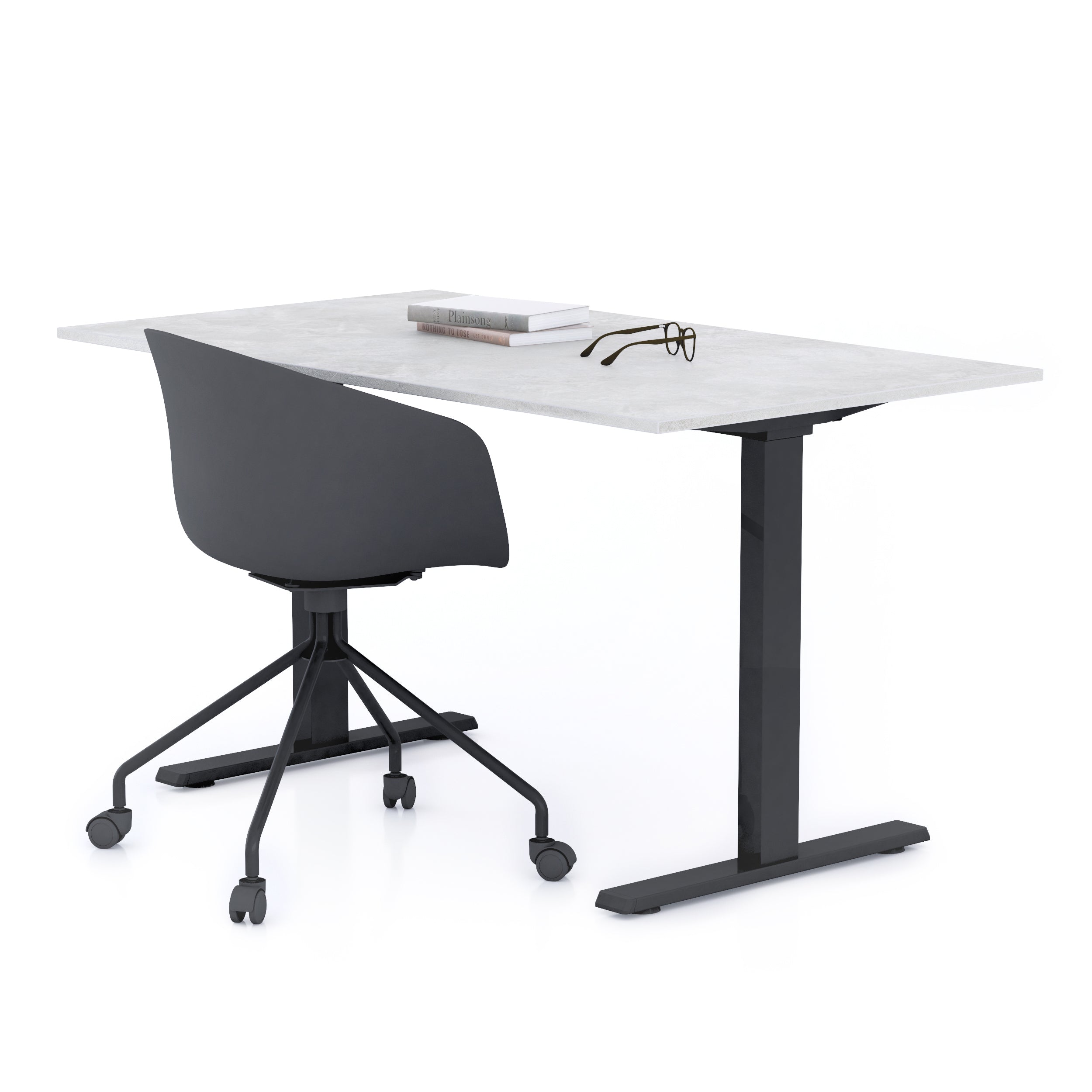 Bureau Clara 140x80, Gris Béton, avec Pieds Fixes Noirs - Main image