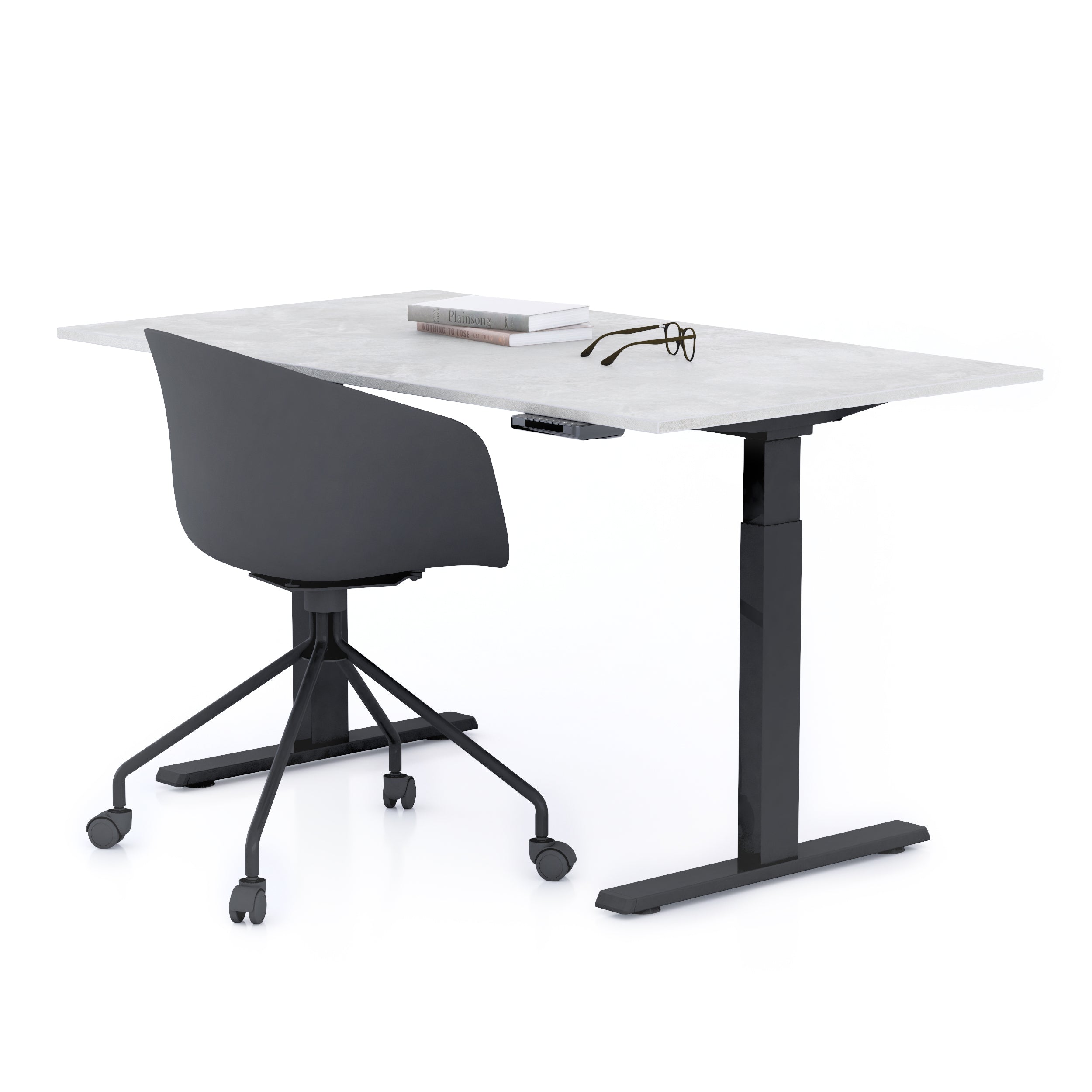 Verstellbarer Schreibtisch Clara 140x80 Grau Beton mit schwarzen Beinen - Main image