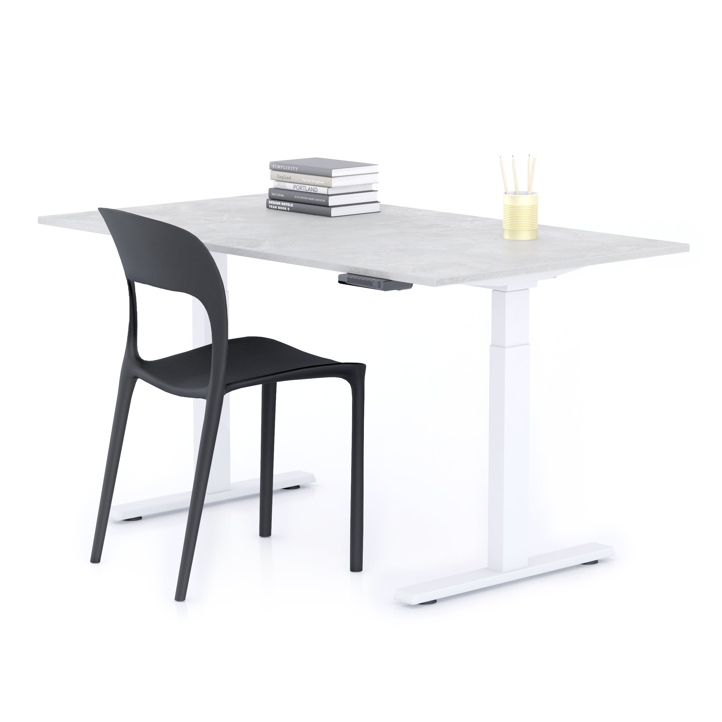 Bureau assis/debout Clara 140x80 Gris Béton avec pieds blancs