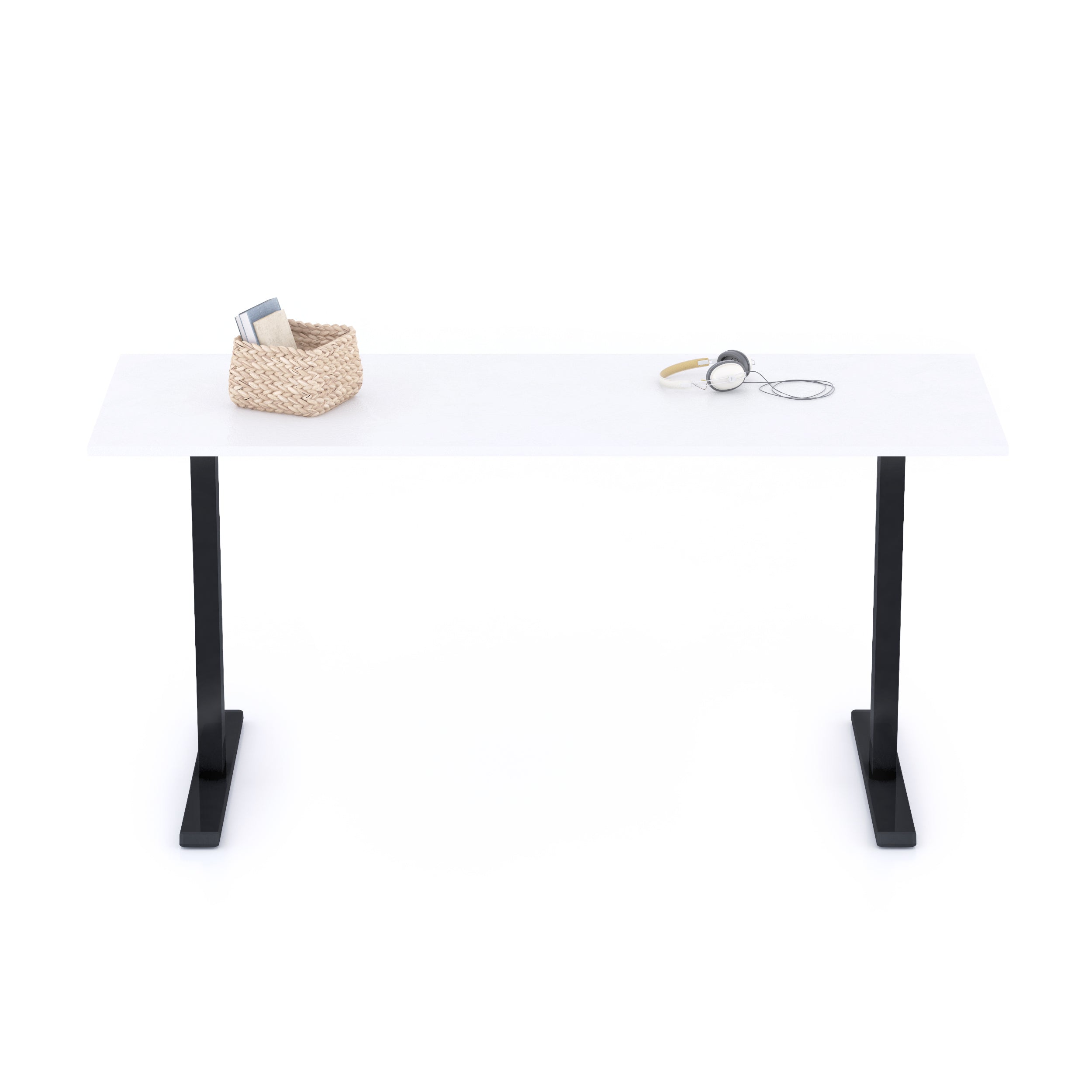 Bureau Clara 160x60, Béton Blanc, avec Pieds Fixes Noirs