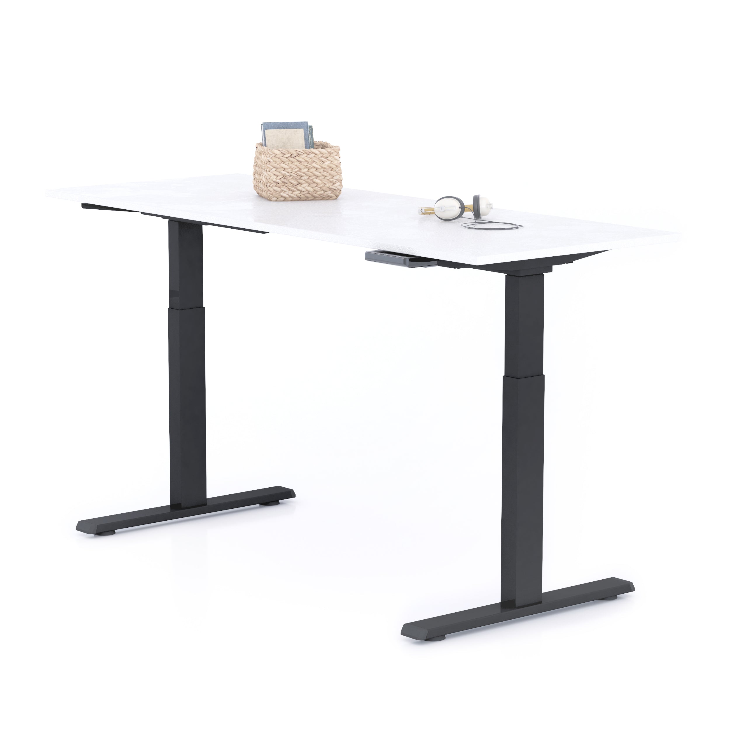 Bureau assis/debout Clara 160x60 Blanc Béton avec pieds noirs - Detail image 1