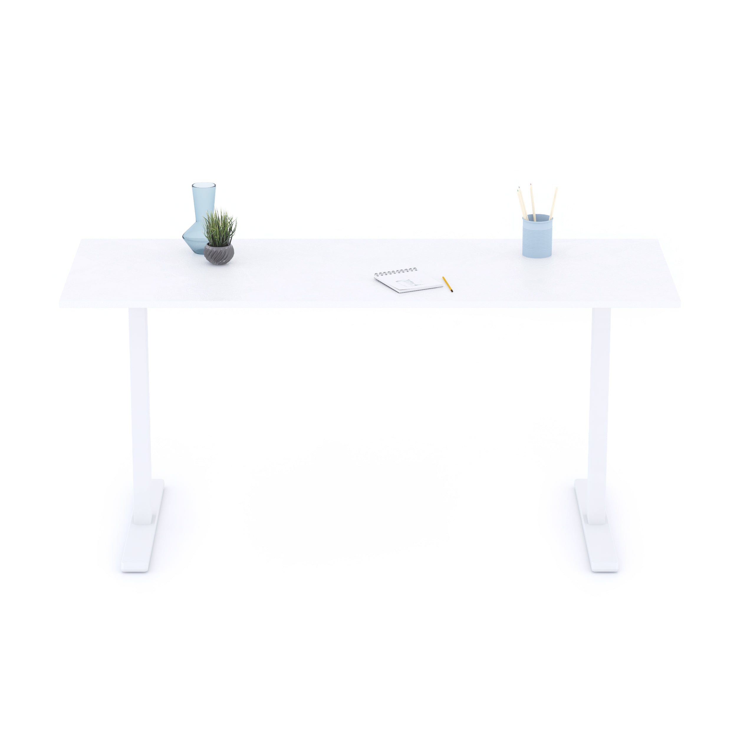 Bureau Clara 160x60, Béton Blanc, avec Pieds Fixes Blancs
