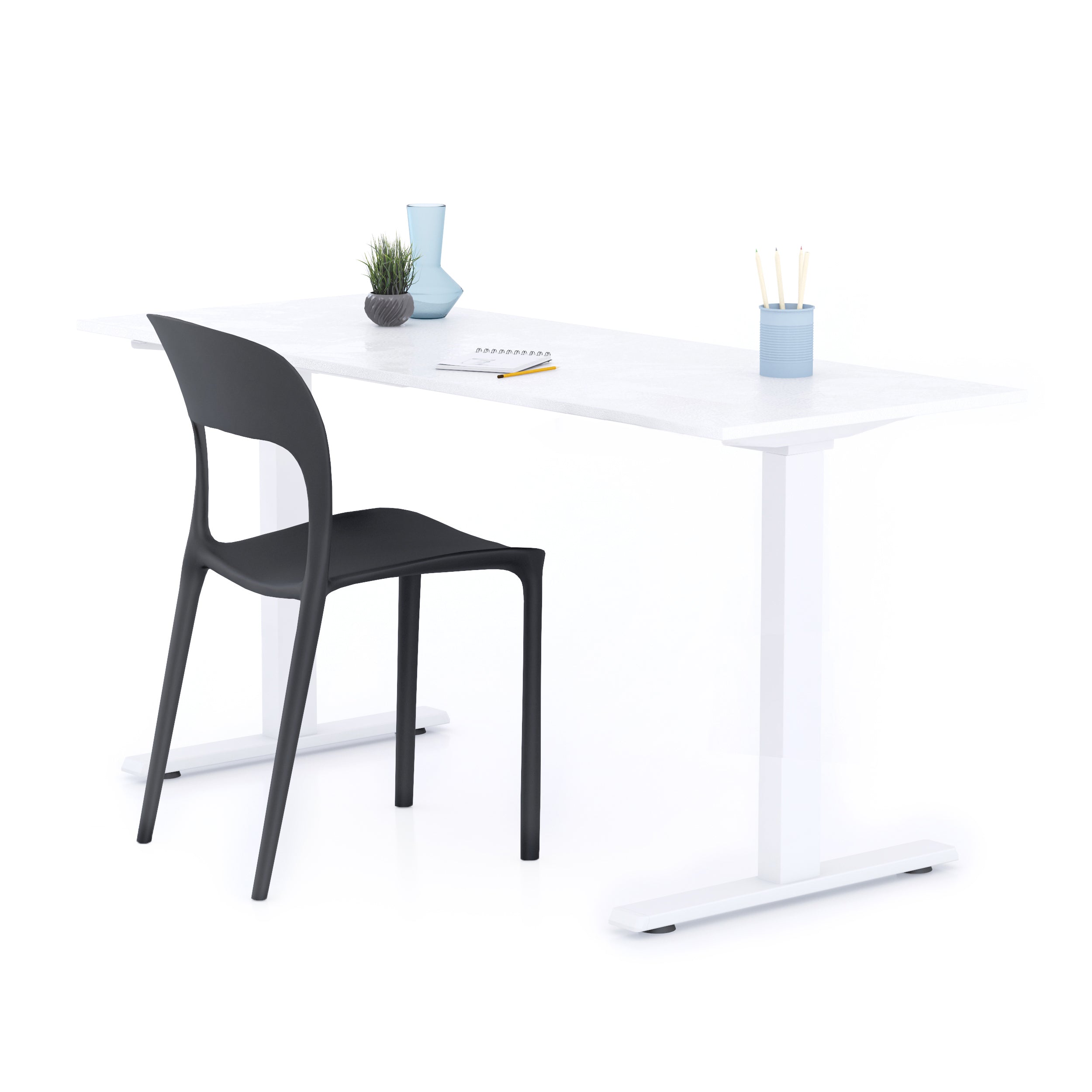 Scrivania Fissa Clara 160x60 Bianco Cemento con Gambe Bianche - Immagine principale