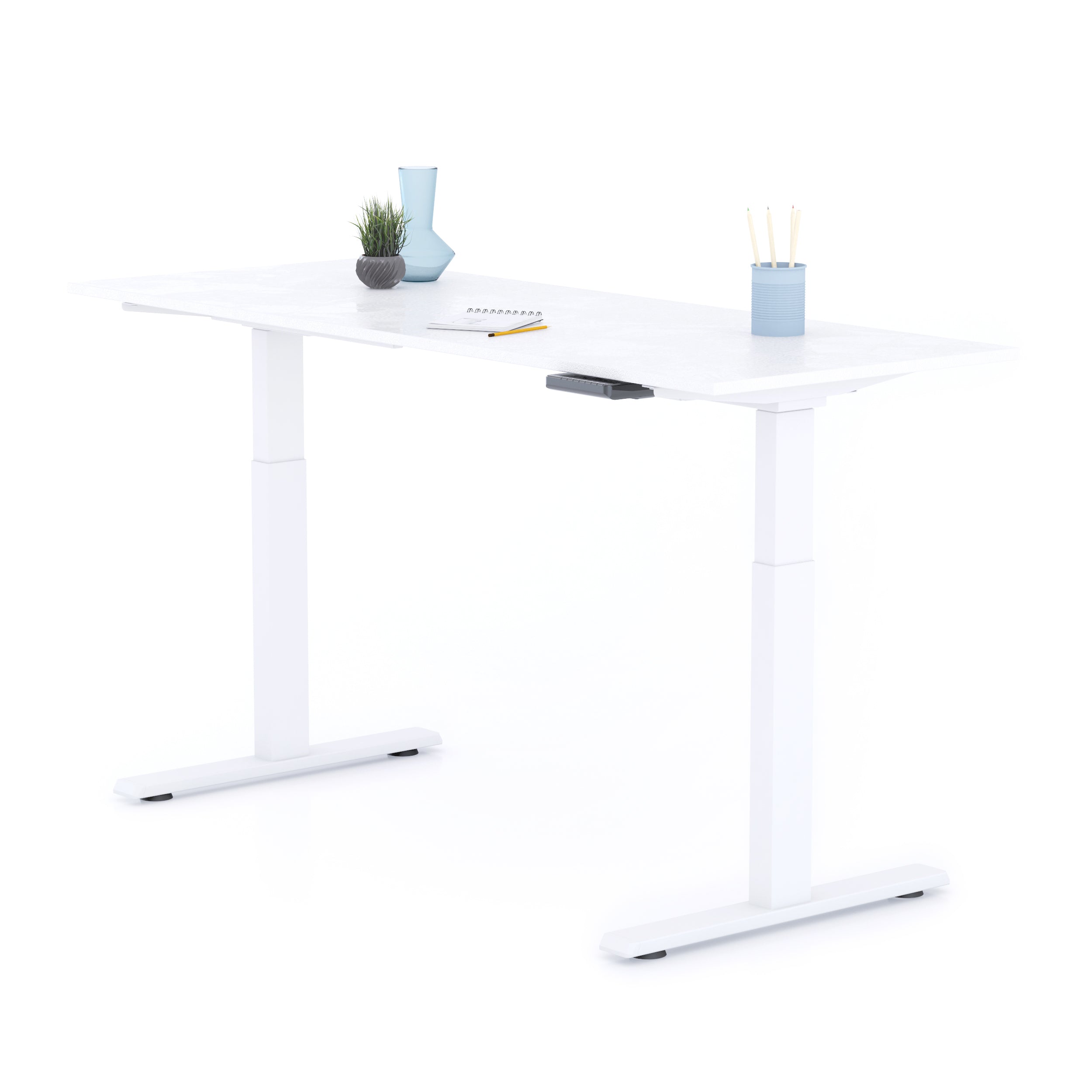 Bureau assis/debout Clara 160x60 Blanc Béton avec pieds blancs - Detail image 1