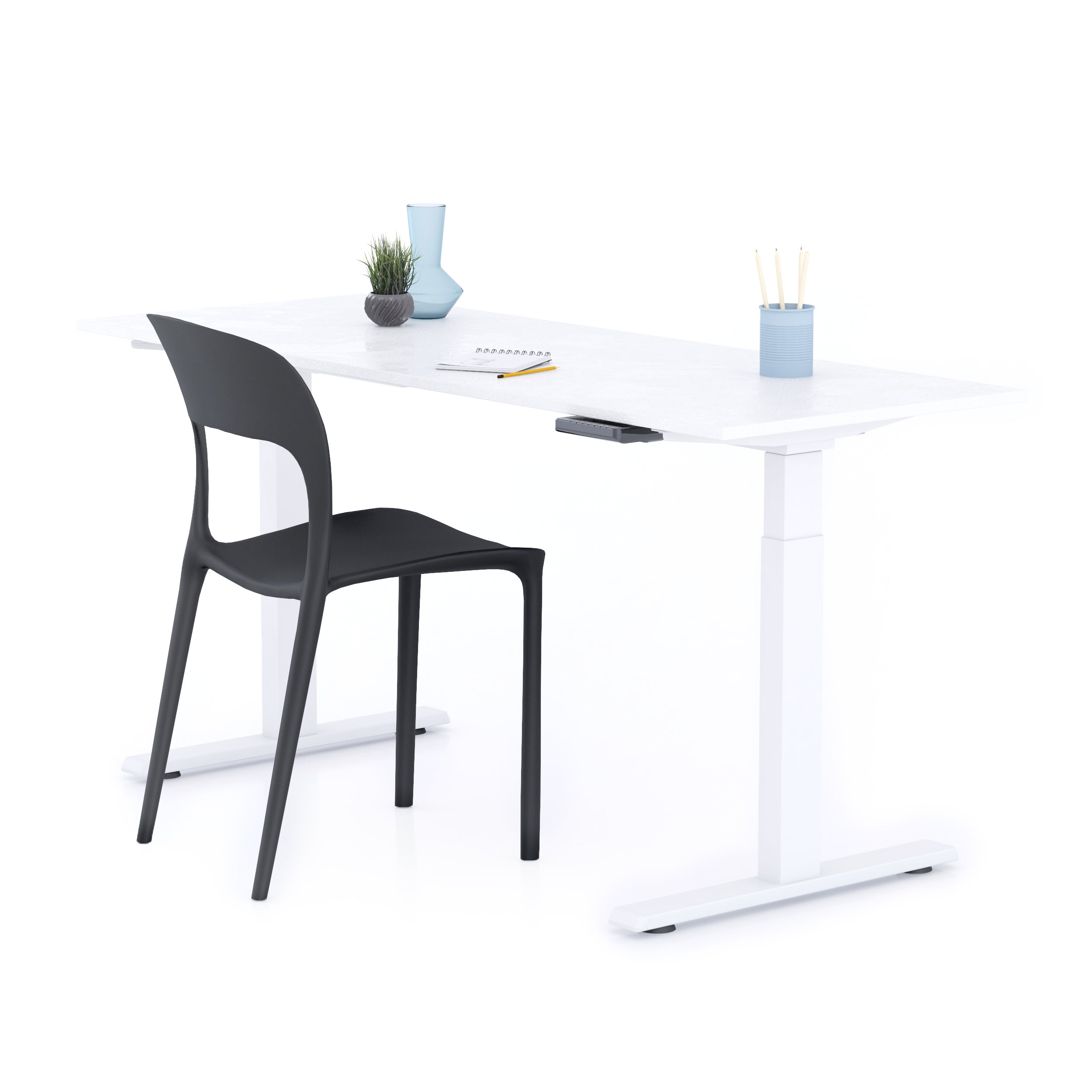 Bureau assis/debout Clara 160x60 Blanc Béton avec pieds blancs - Main image