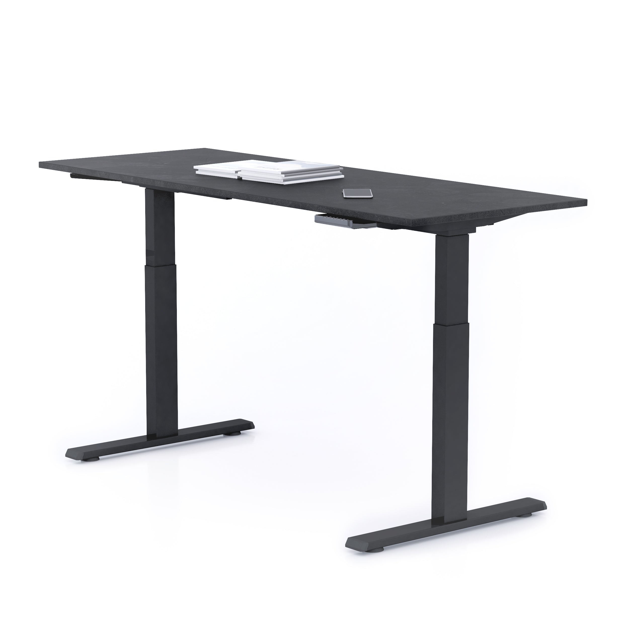 Verstelbaar Bureau Clara 160x60 Zwart Beton met Zwarte Poten