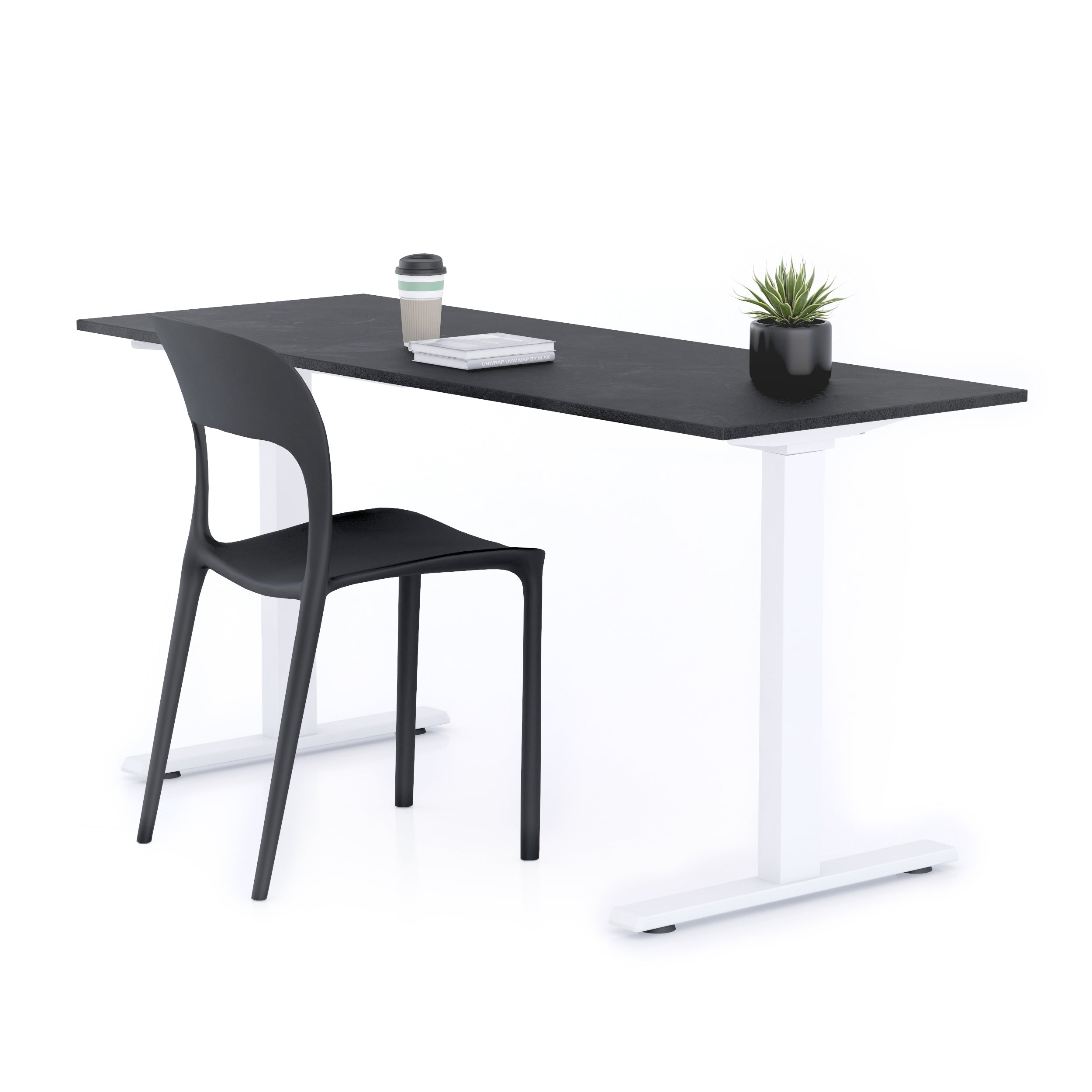 Scrivania Fissa Clara 160x60 Nero Cemento con Gambe Bianche - Immagine principale