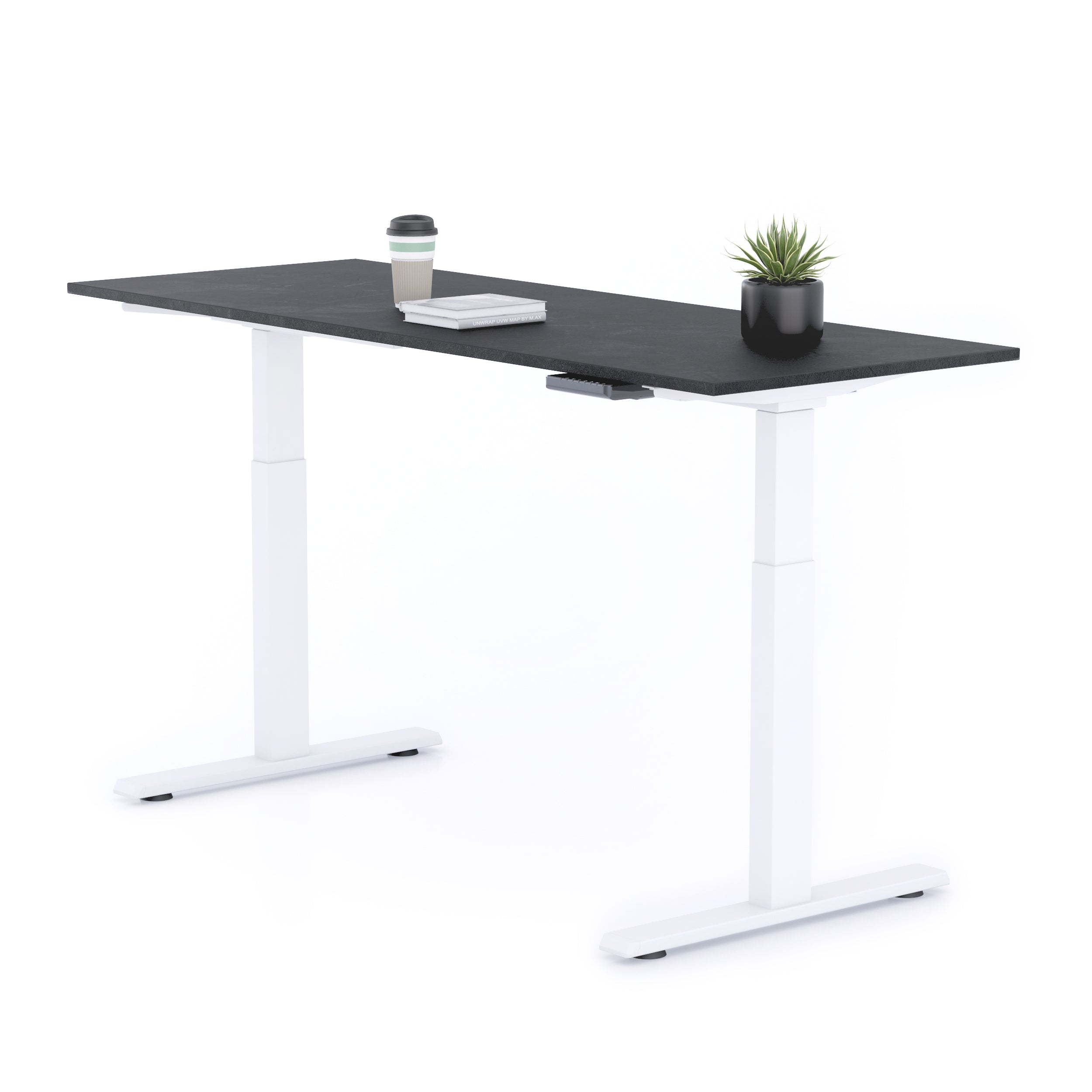 Bureau assis/debout Clara 160x60 Noir Béton avec pieds blancs