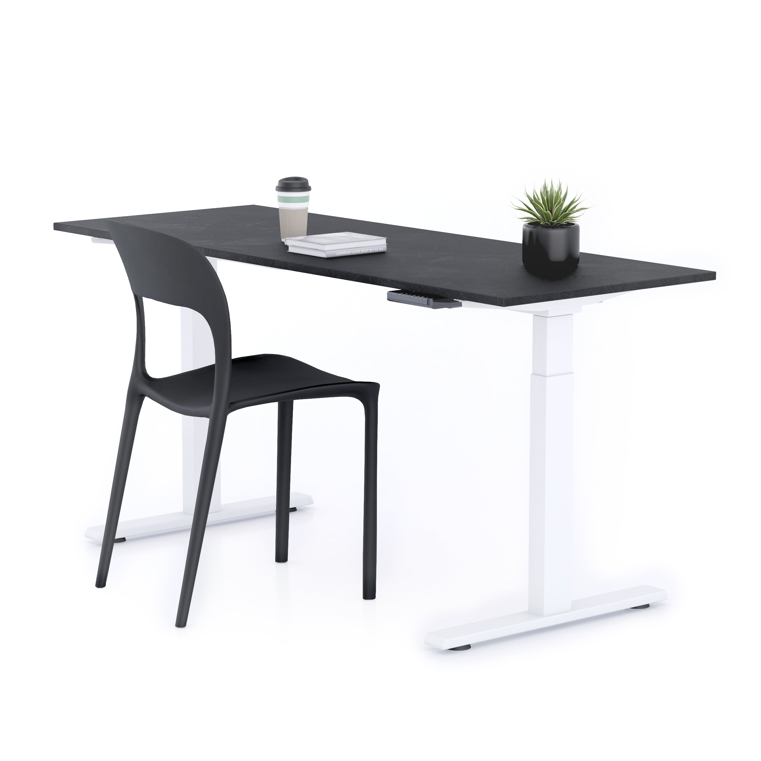Bureau assis/debout Clara 160x60 Noir Béton avec pieds blancs - Main image