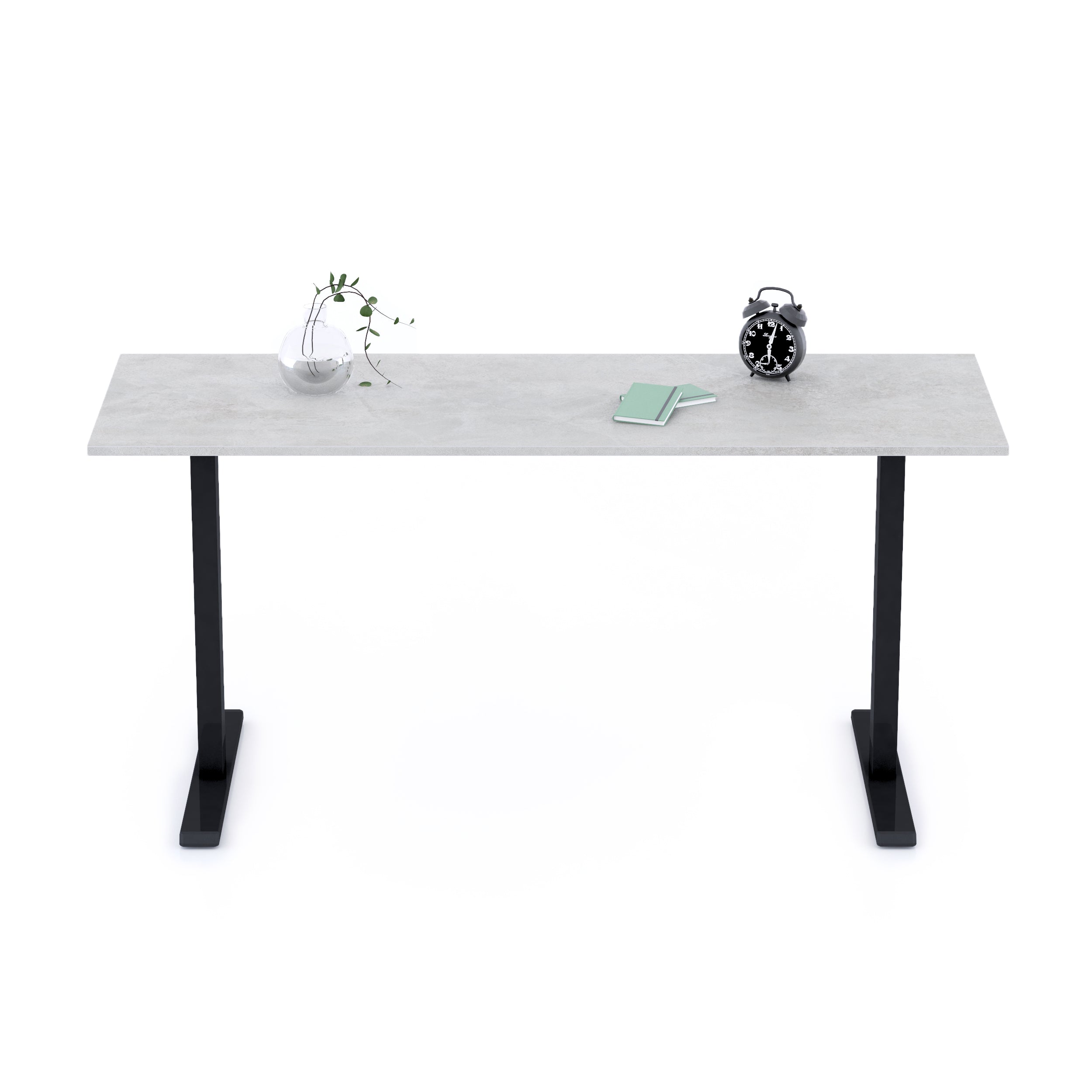 Scrivania Fissa Clara 160x60 Grigio Cemento con Gambe Nere - Immagine dettaglio 1