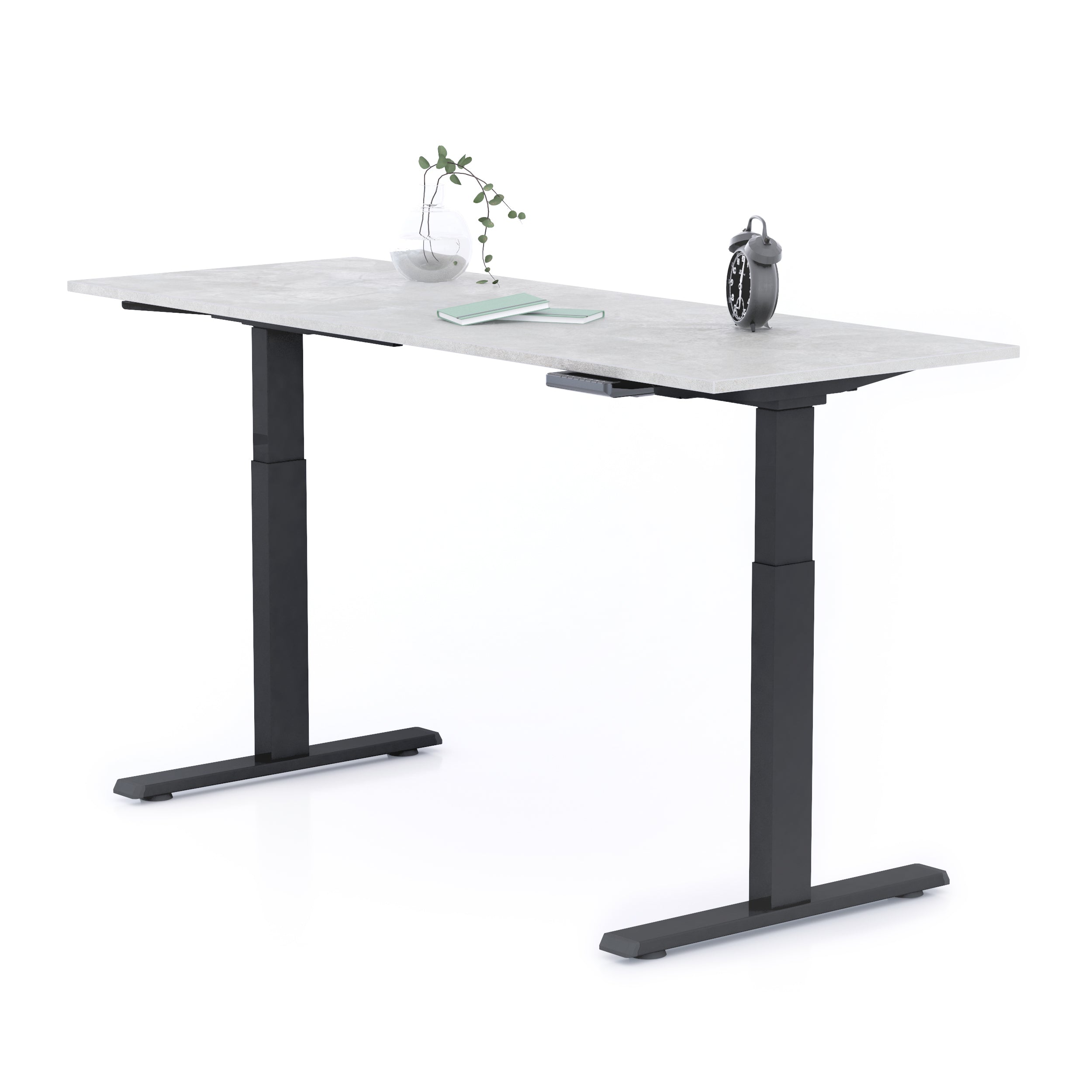 Bureau assis/debout Clara 160x60 Gris Béton avec pieds noirs
