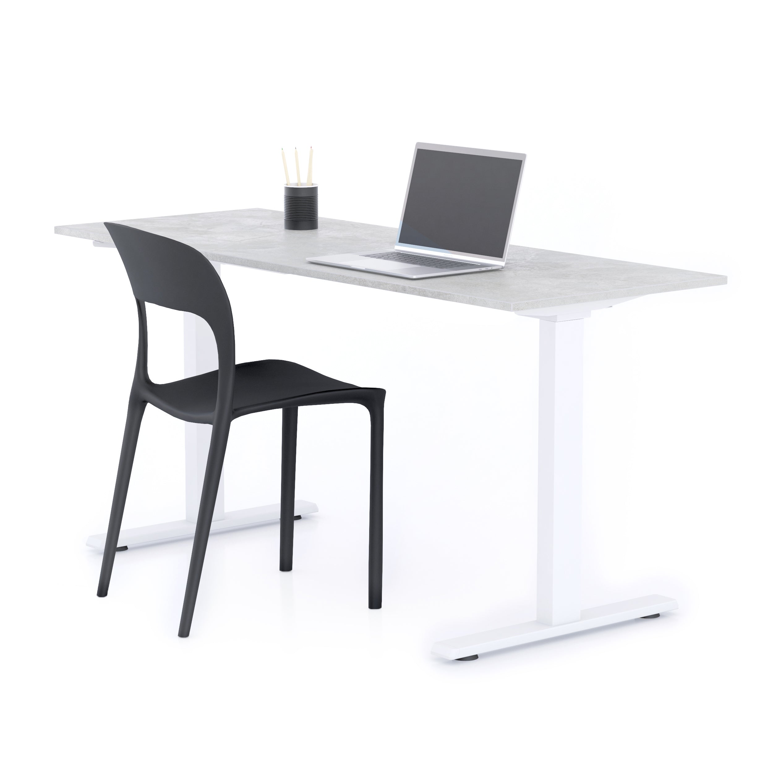 Scrivania Fissa Clara 160x60 Grigio Cemento con Gambe Bianche - Immagine principale