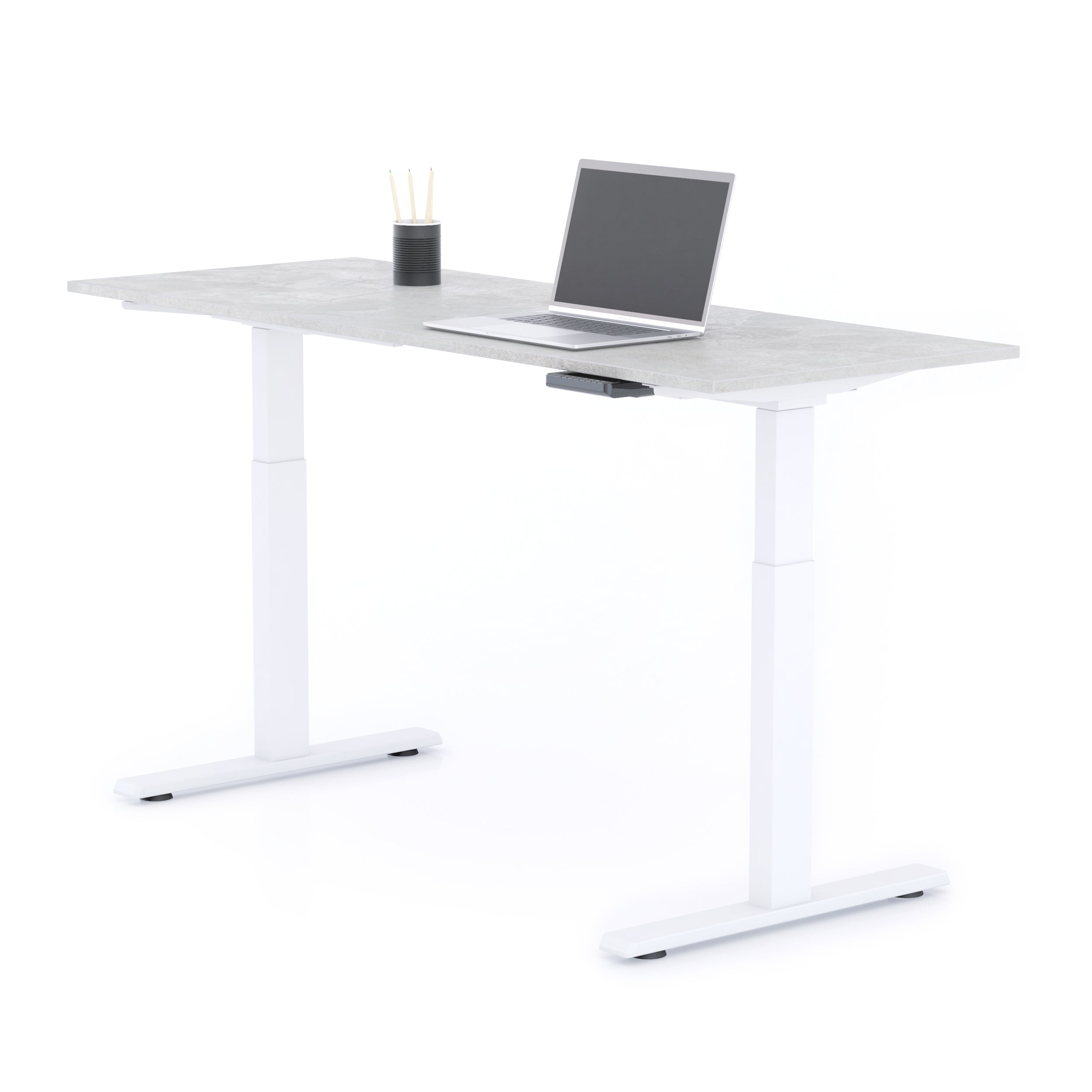 Bureau assis/debout Clara 160x60 Gris Béton avec pieds blancs - Detail image 1