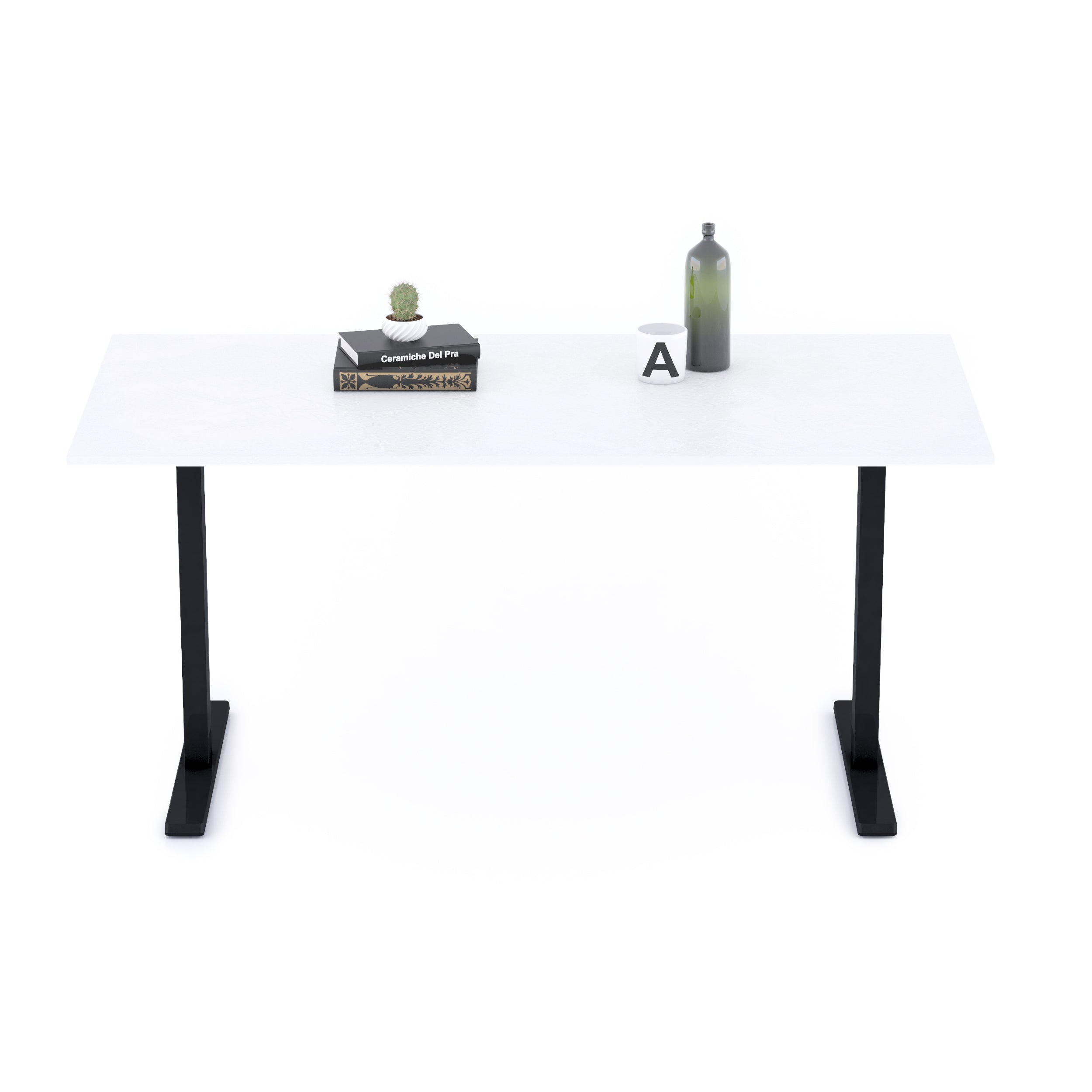 Bureau Clara 160x80, Blanc Béton, avec Pieds Fixes Noirs - Detail image 1