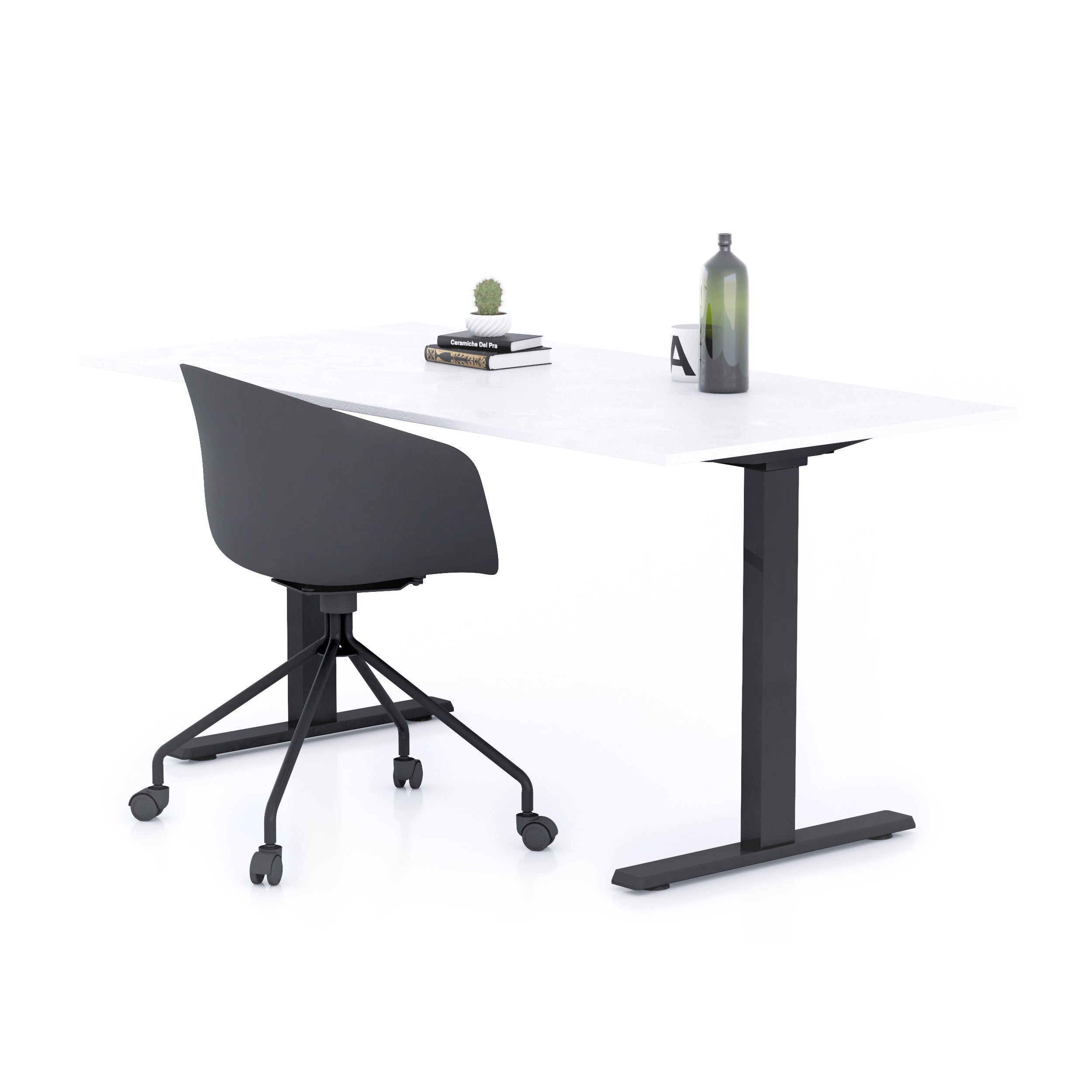 Bureau Clara 160x80, Blanc Béton, avec Pieds Fixes Noirs - Main image