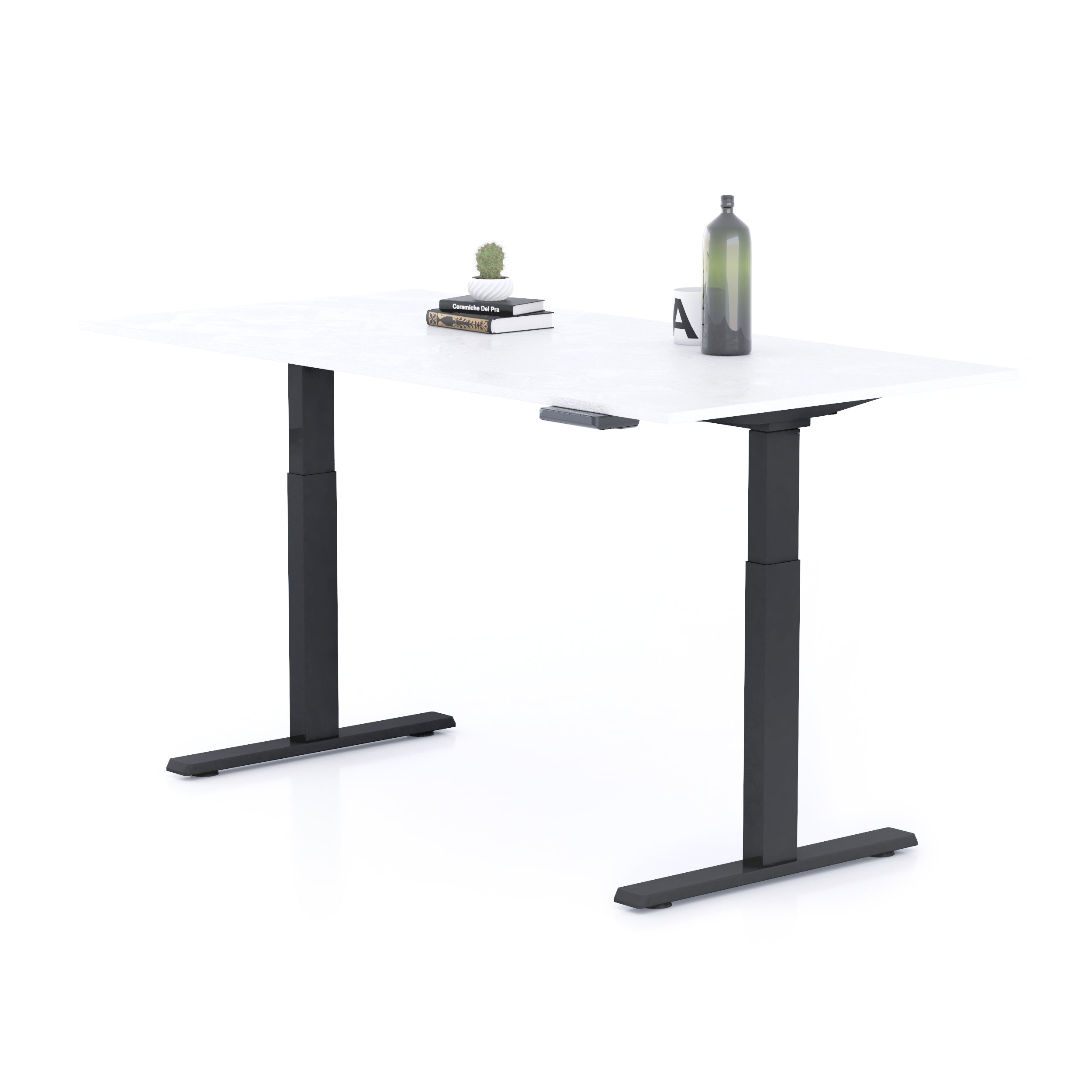 Bureau assis/debout Clara 160x80 Blanc Béton avec pieds noirs