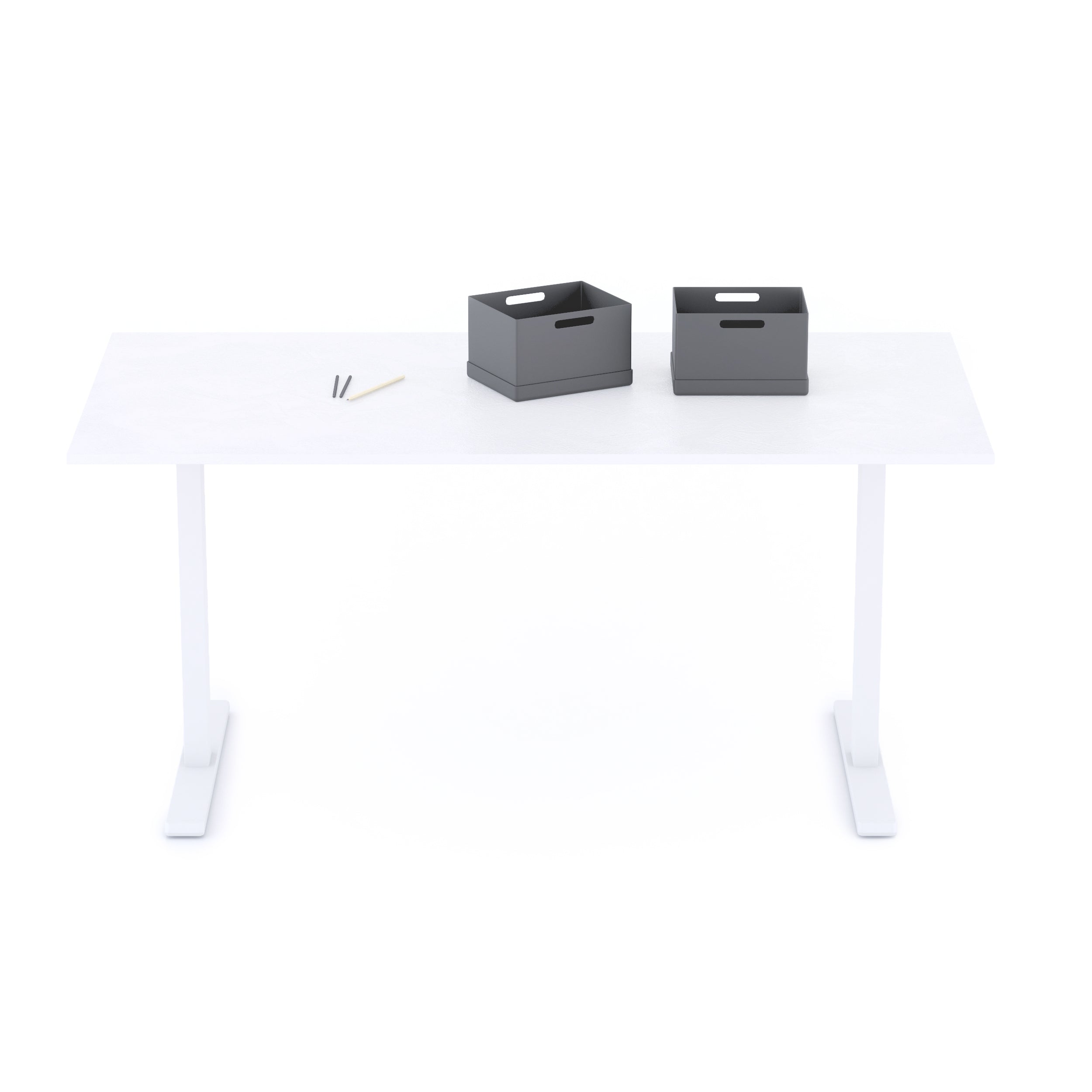 Bureau Clara 160x80, Blanc Béton, avec Pieds Fixes Blancs