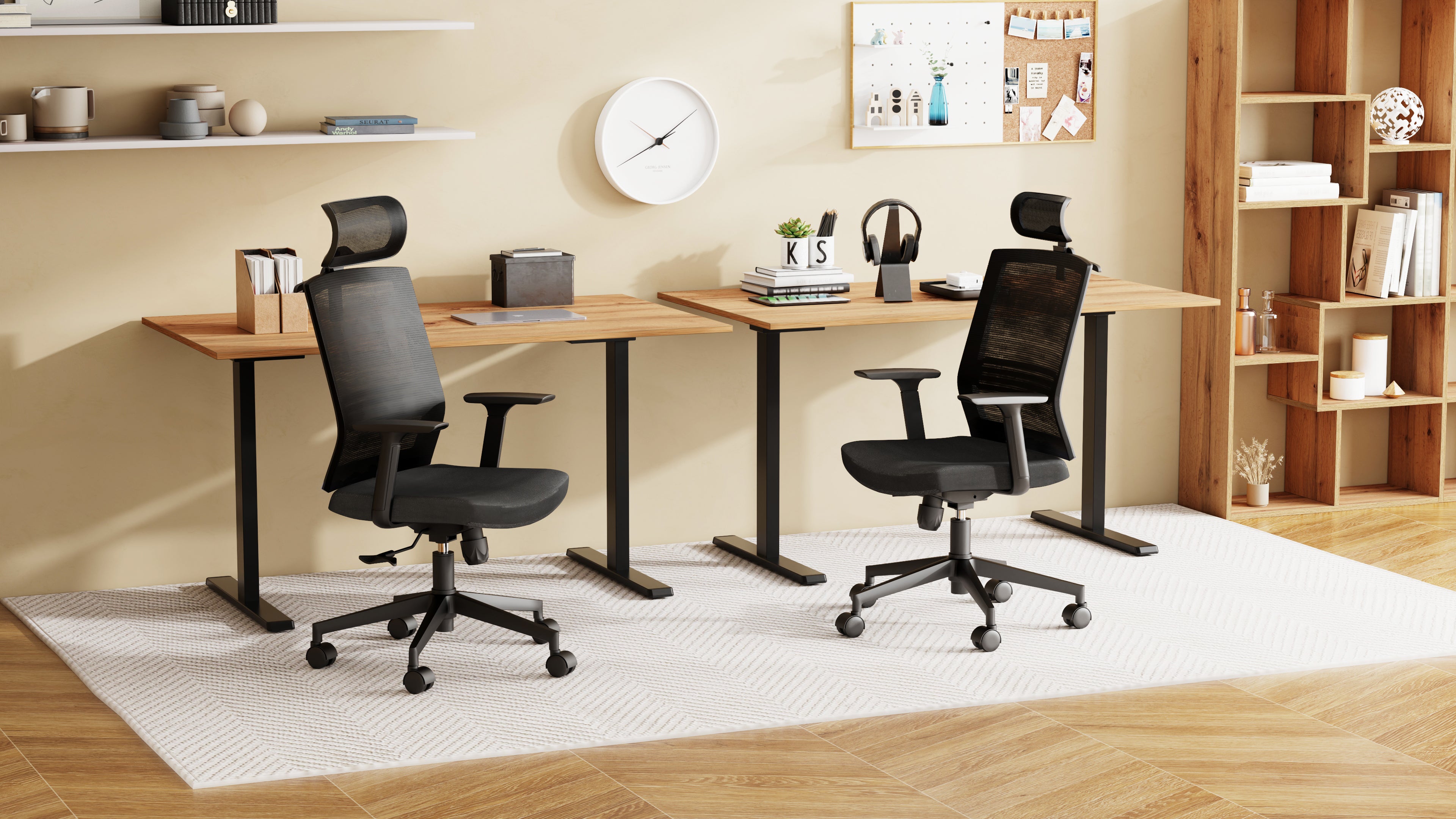 Bureau Clara 160x80, Bois Rustique, avec Pieds Fixes Noirs - Set image 1