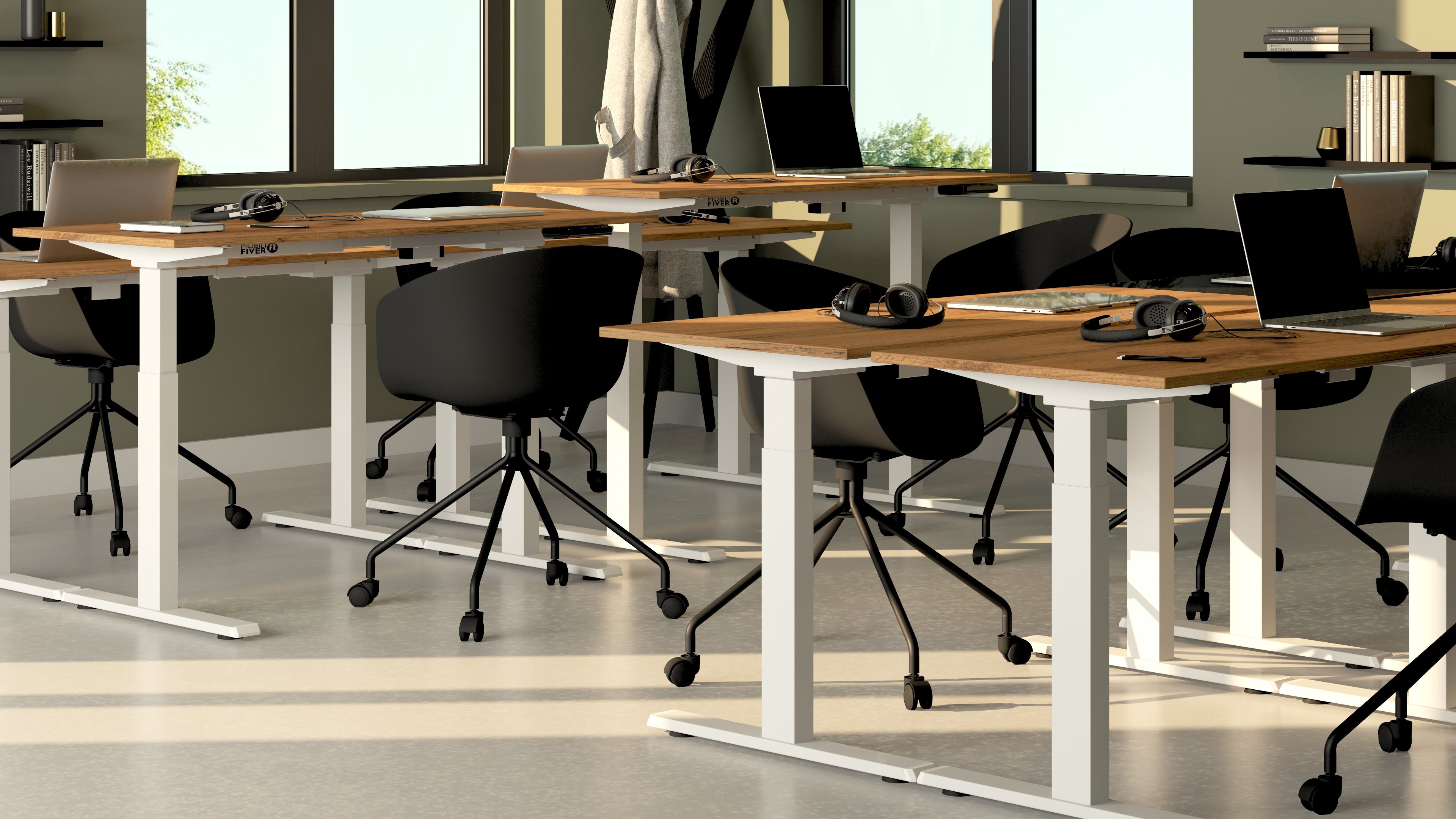 Verstellbarer Schreibtisch Clara 160x80 Eiche Rustikal mit weissen Beinen - Set image 1