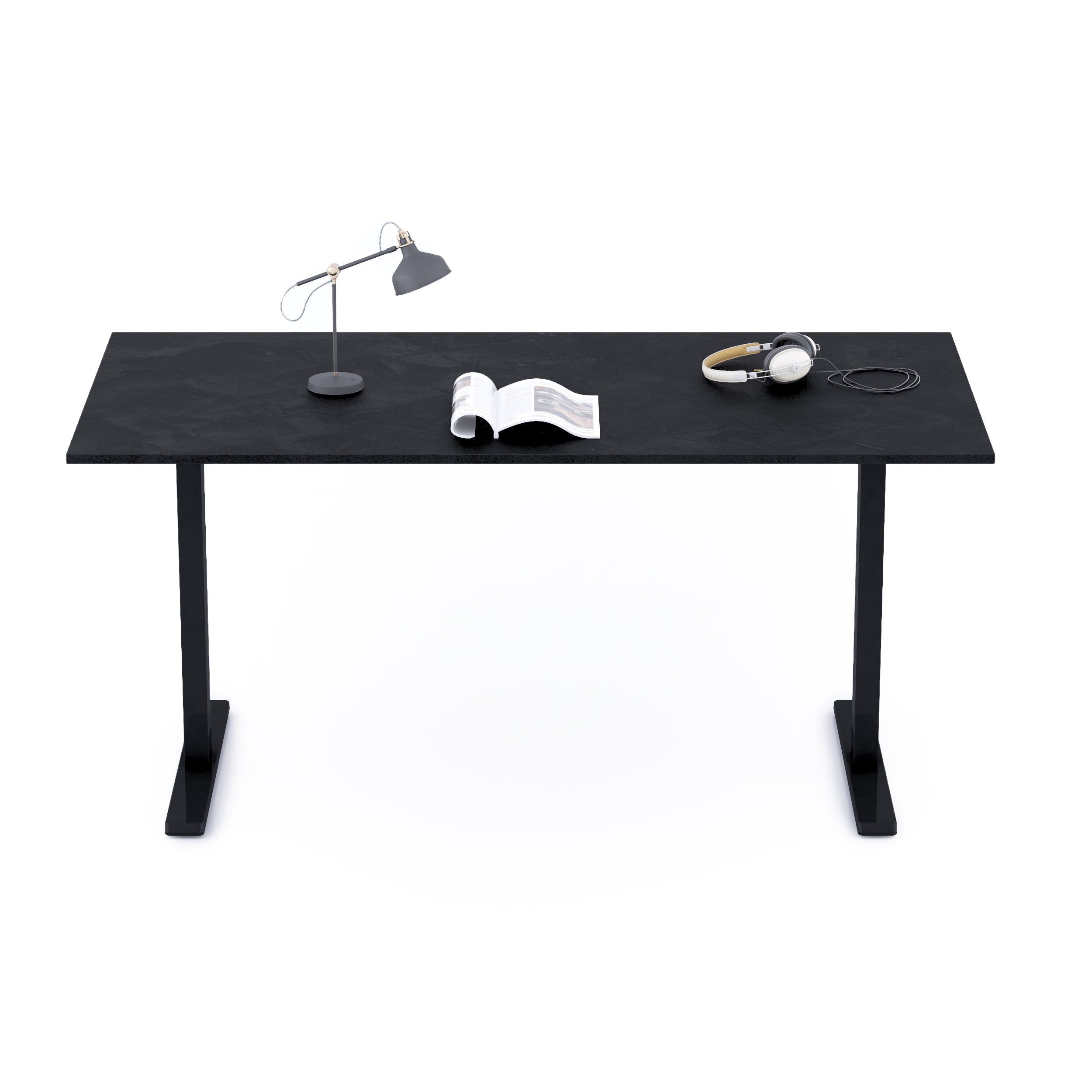 Bureau Clara 160x80, Noir Béton, avec Pieds Fixes Noirs - Detail image 1