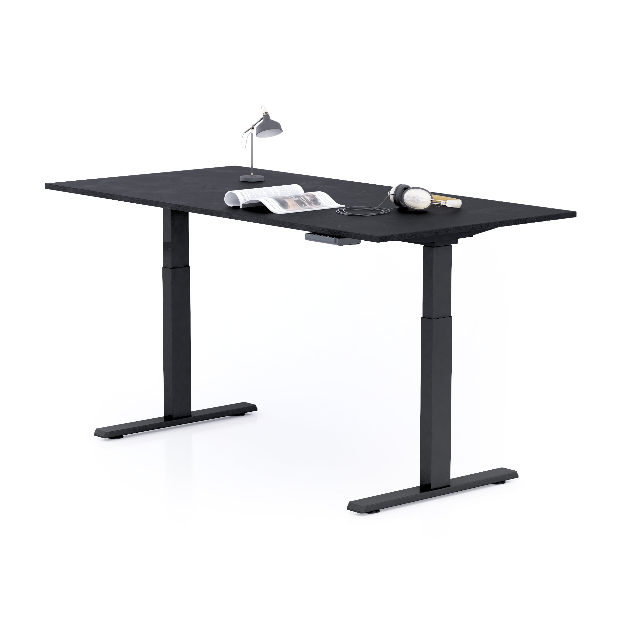 Scrivania Regolabile Clara 160x80 Nero Cemento con Gambe Nere - Immagine dettaglio 1
