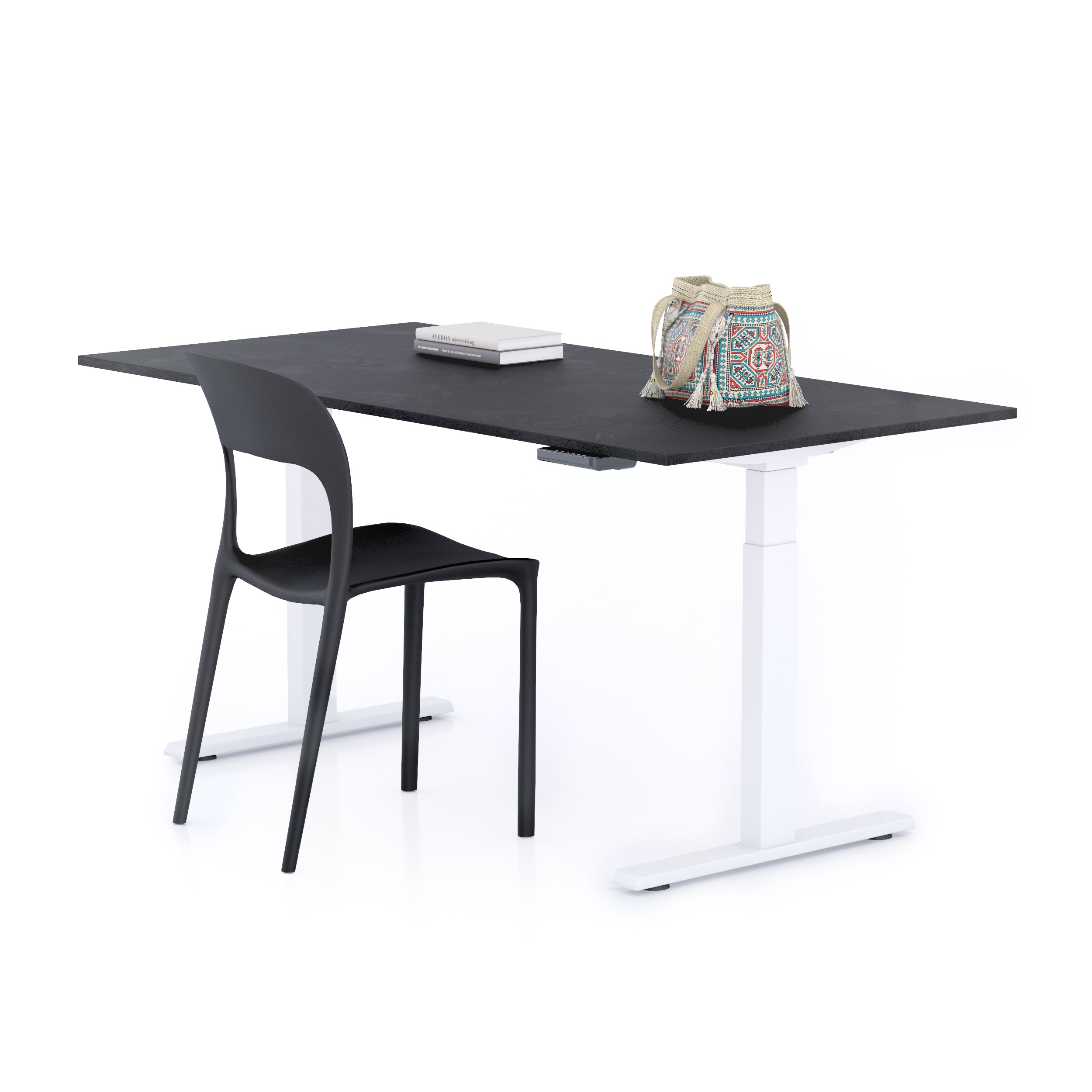 Scrivania Regolabile Clara 160x80 Nero Cemento con Gambe Bianche - Immagine principale