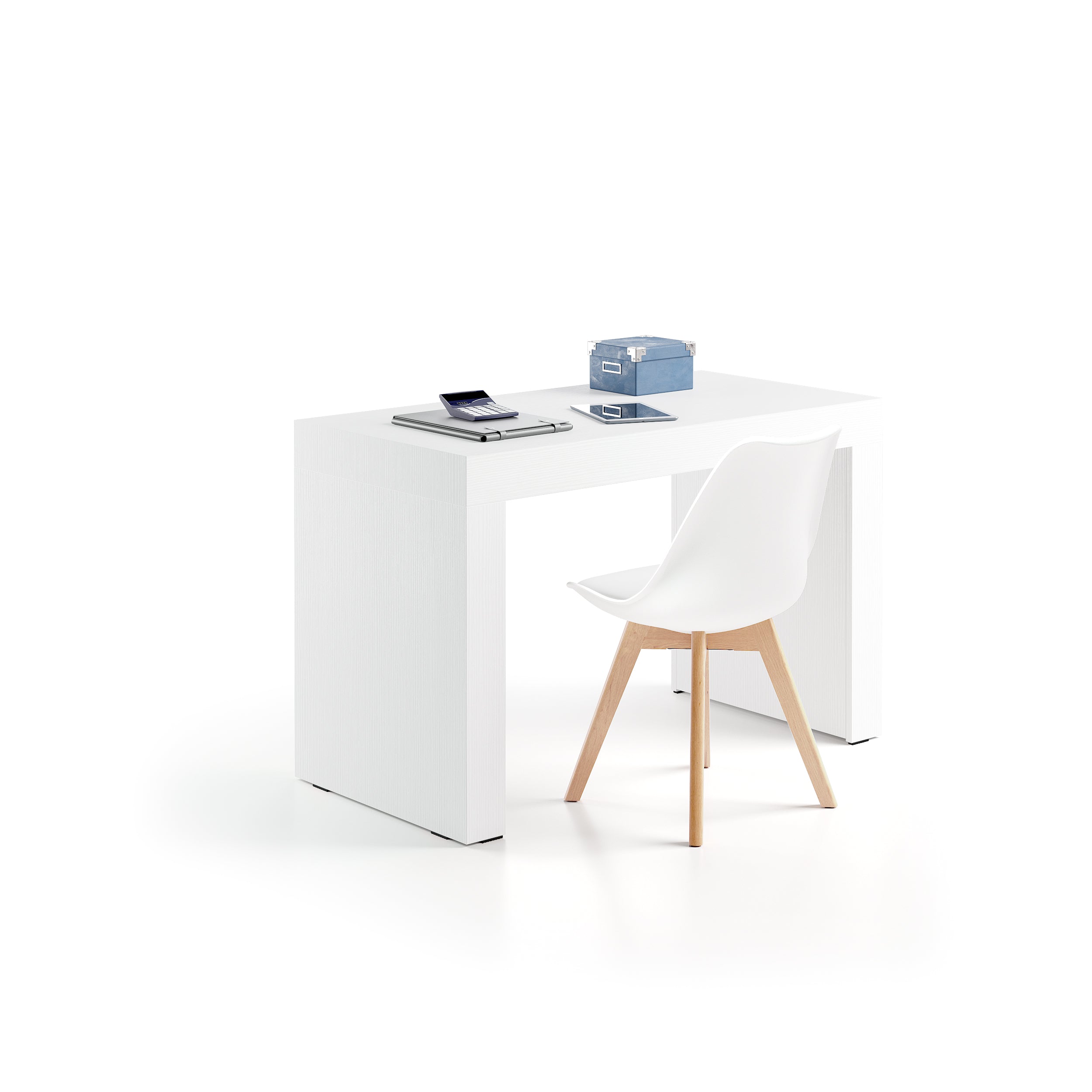 Scrivania Evolution 120x60, Bianco Frassino con Due Gambe