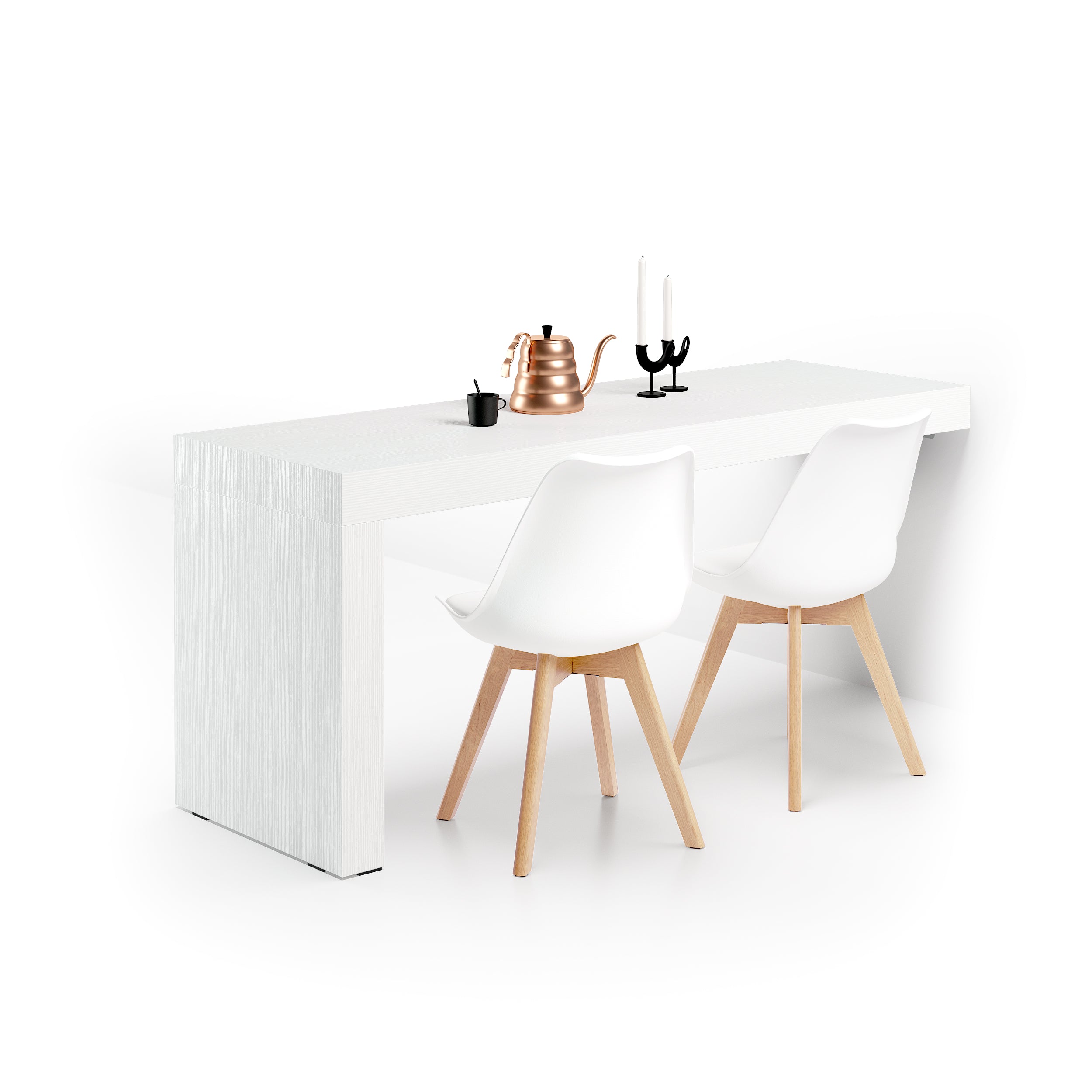 Scrivania Evolution 180x60, Bianco Frassino con Una Gamba