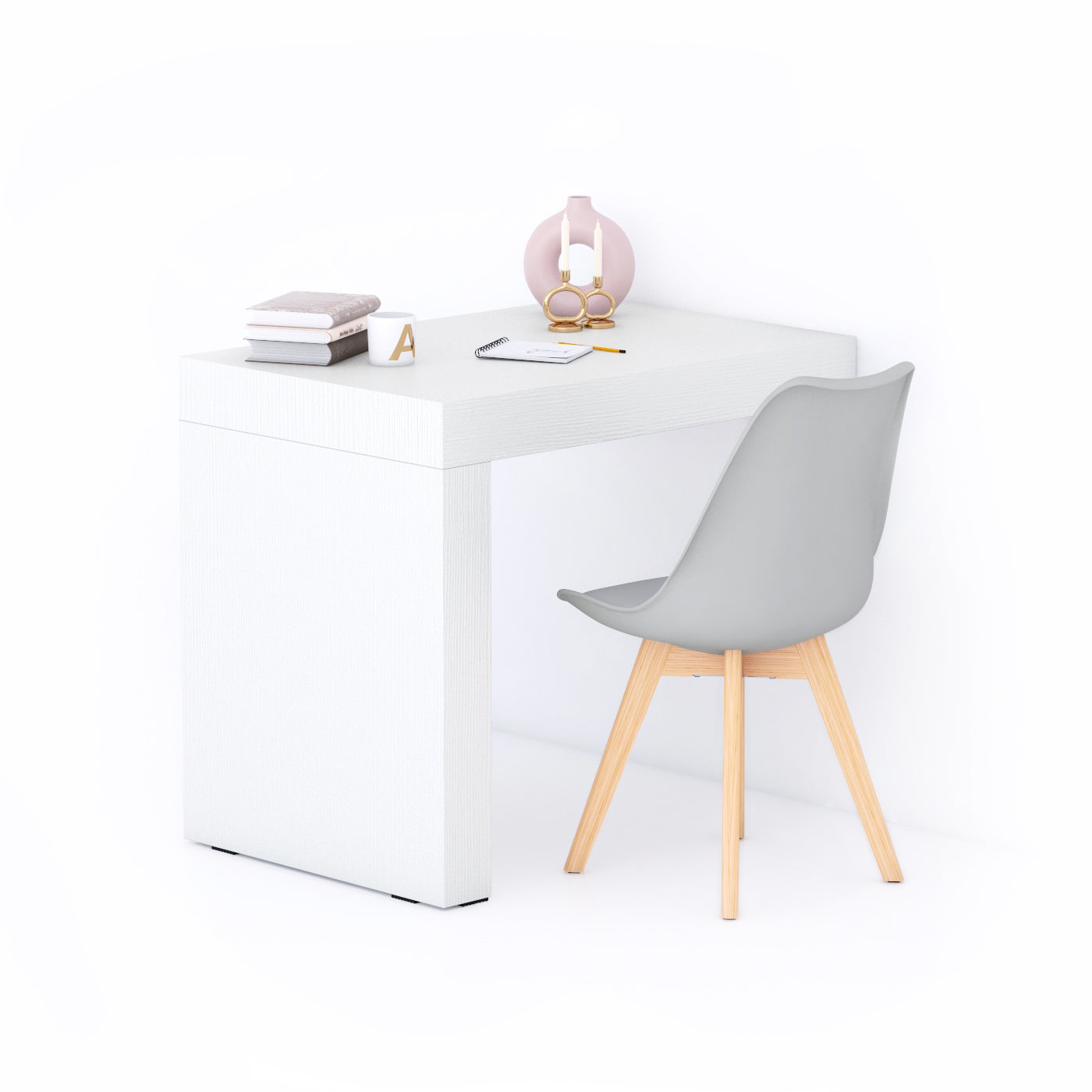 Escritorio Evolution 90x60, fresno blanco con una pata