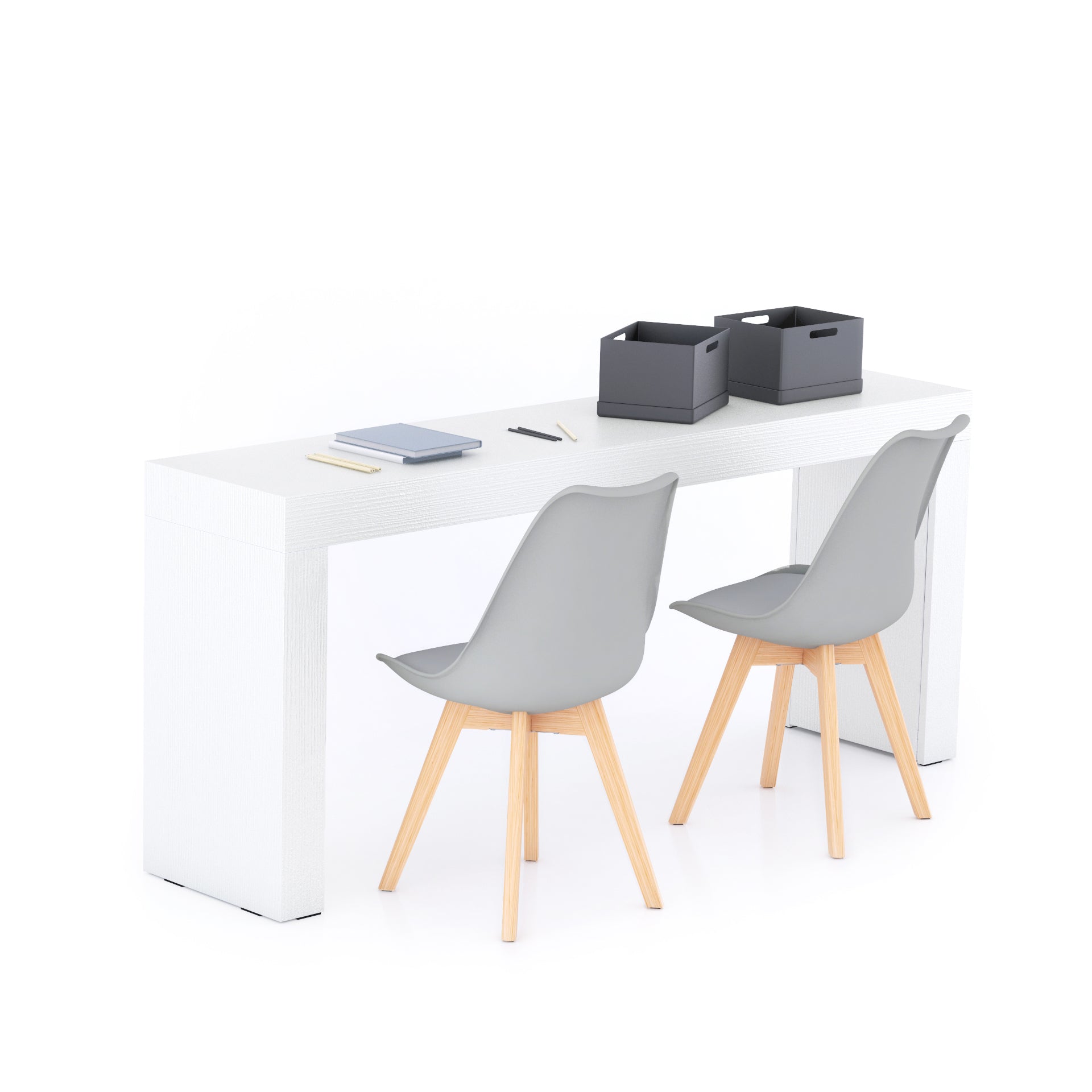 Scrivania Evolution 180x40, Bianco Frassino con Due Gambe - Immagine principale