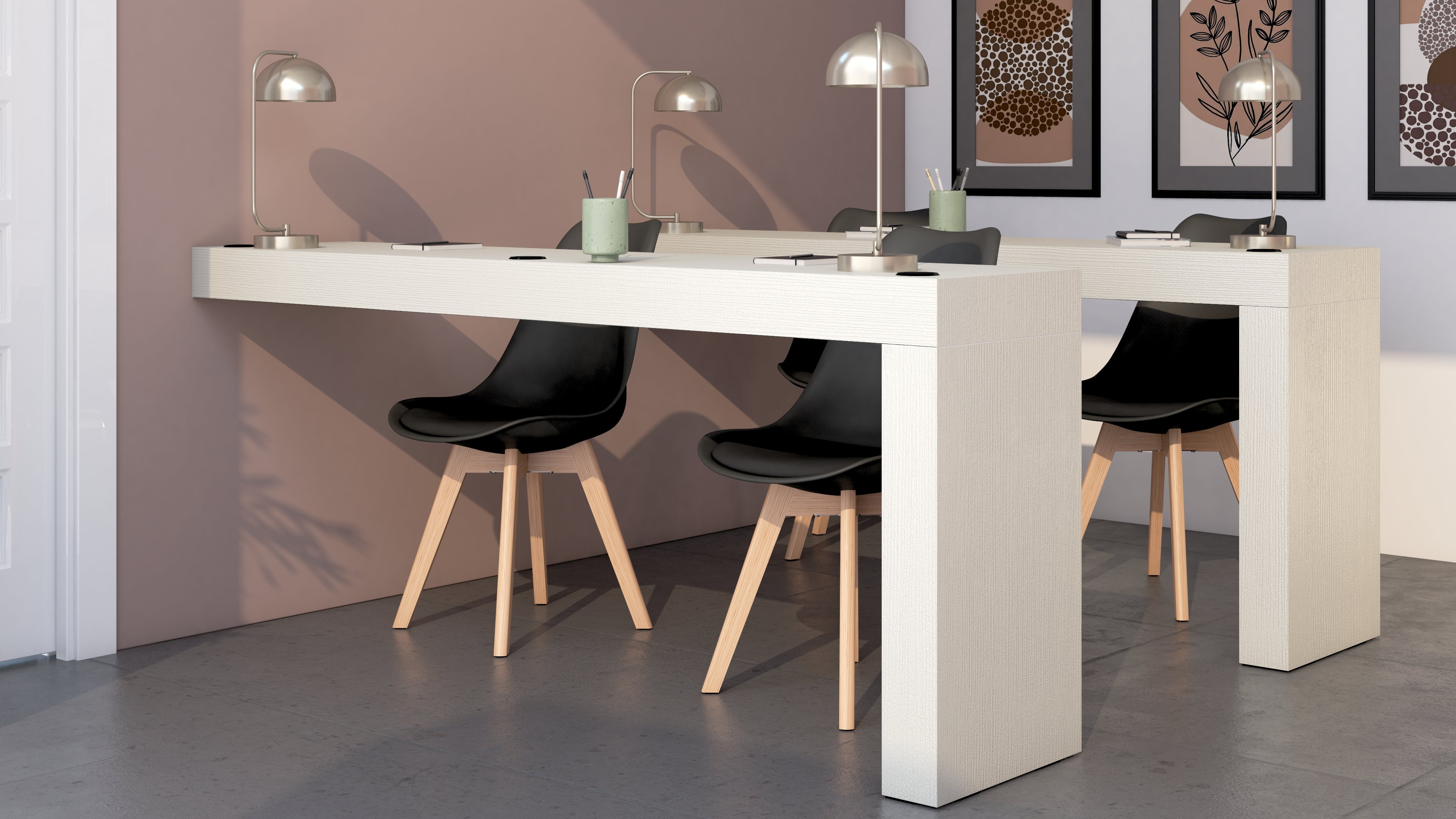 Table de bureau Evolution 180x40, Frêne Blanc avec 1 pied - Set image 1