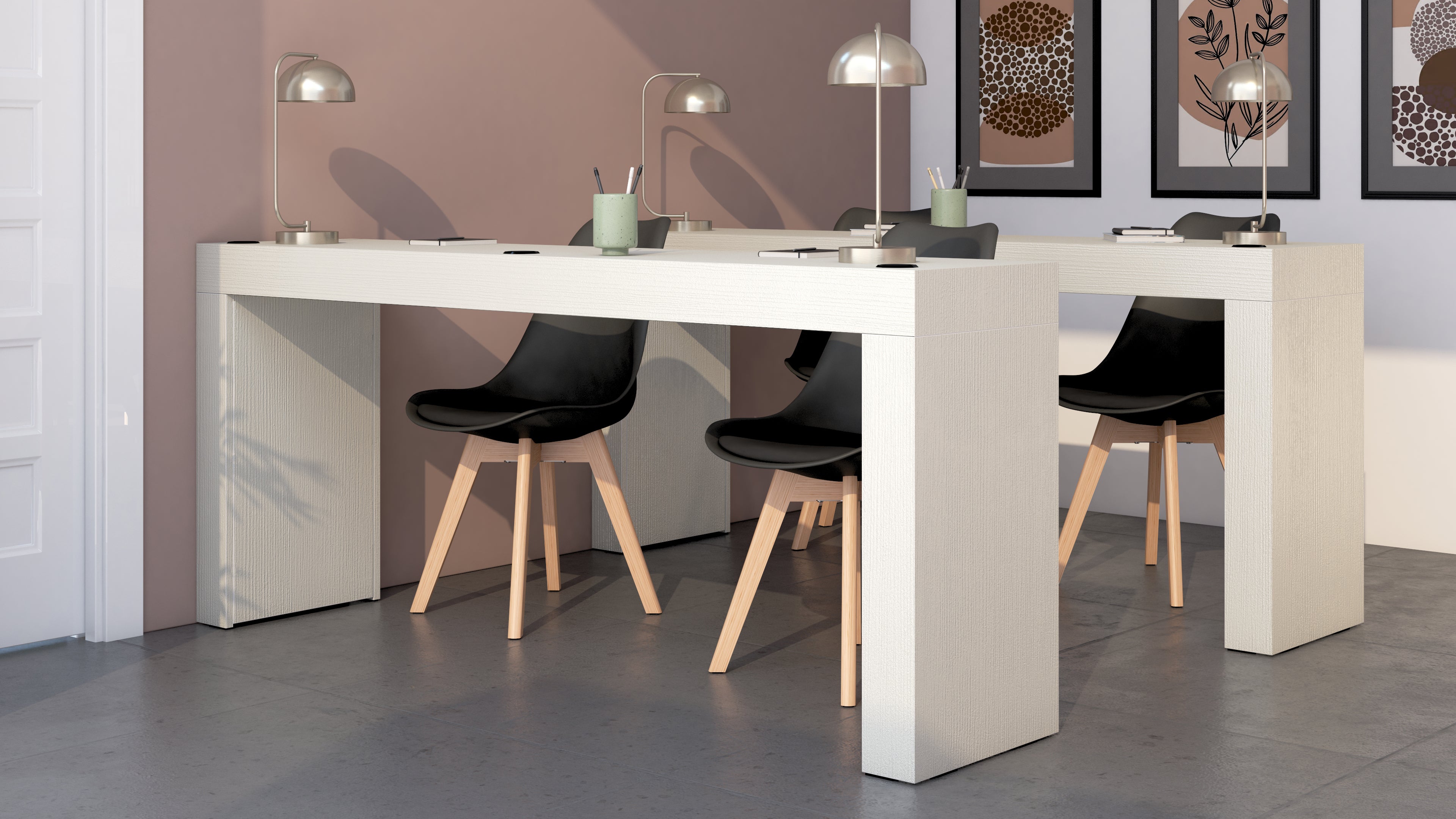 Bureau Evolution 180x40, Cement Grijs, twee poten en Draadloze Oplader - Set image 1
