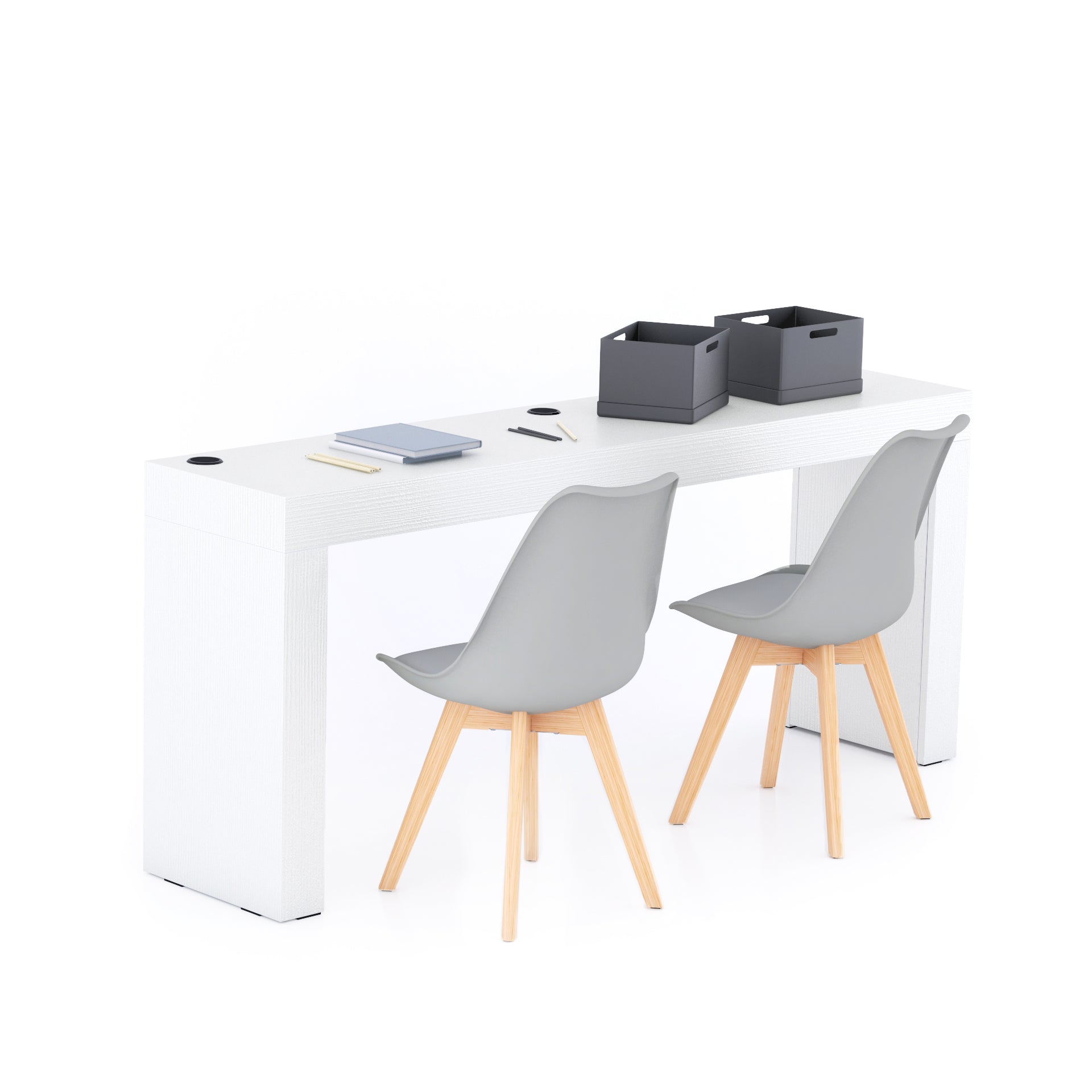 Bureau Evolution 180x40, Wit Essen met twee poten en Draadloze Oplader - Main image