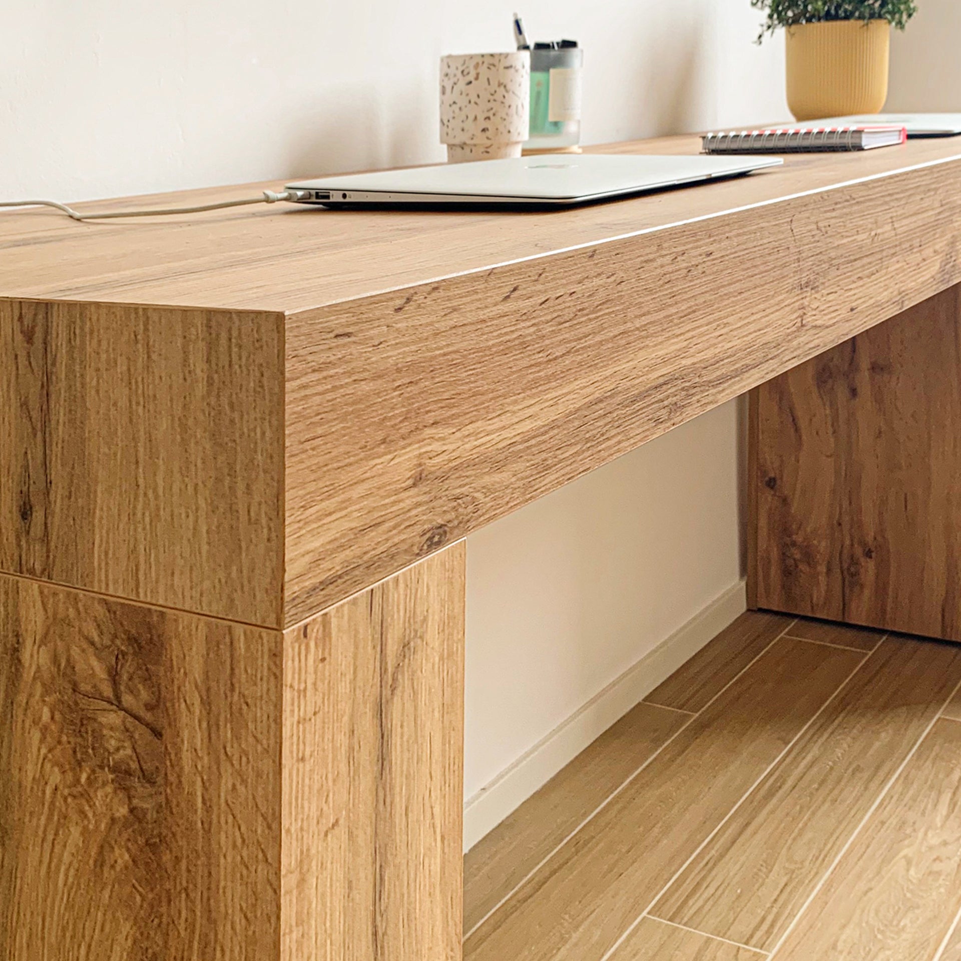 Table de bureau Evolution 180x40, Bois Rustique avec 2 pieds - Set image 1