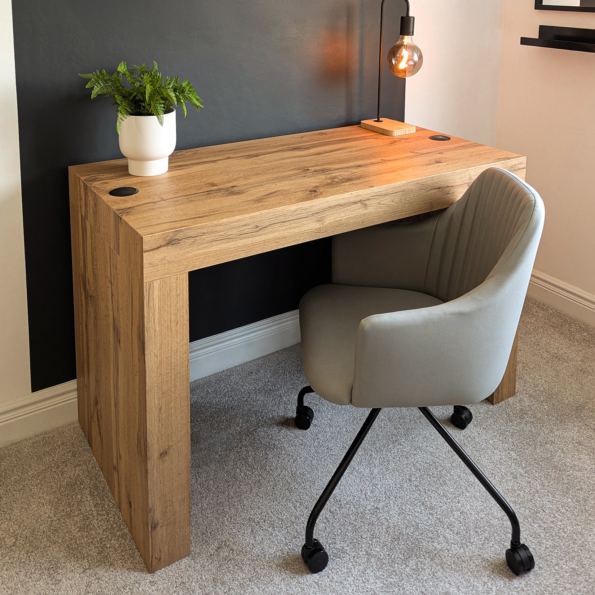 Table de bureau Evolution 120x60, Bois Rustique avec 2 pieds et Chargeur Sans Fil - Set image 2