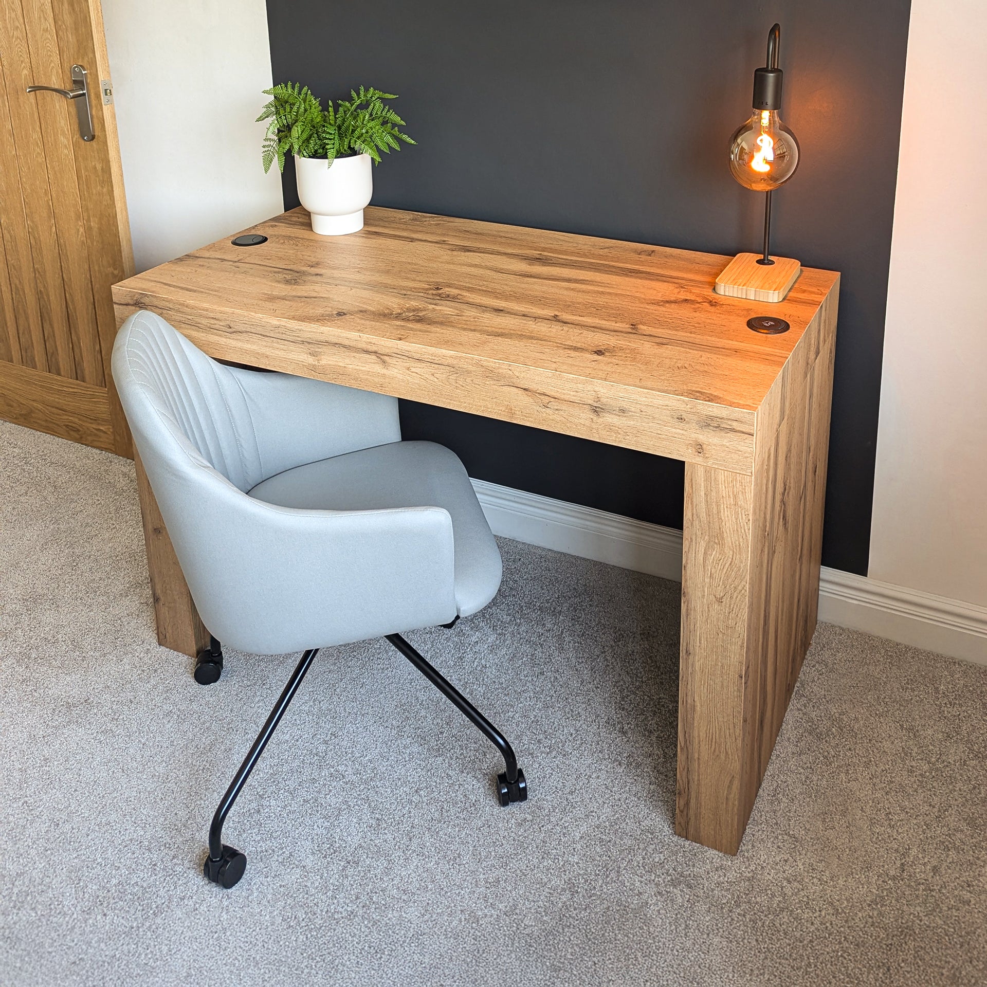 Table de bureau Evolution 120x60, Bois Rustique avec 2 pieds et Chargeur Sans Fil - Set image 1