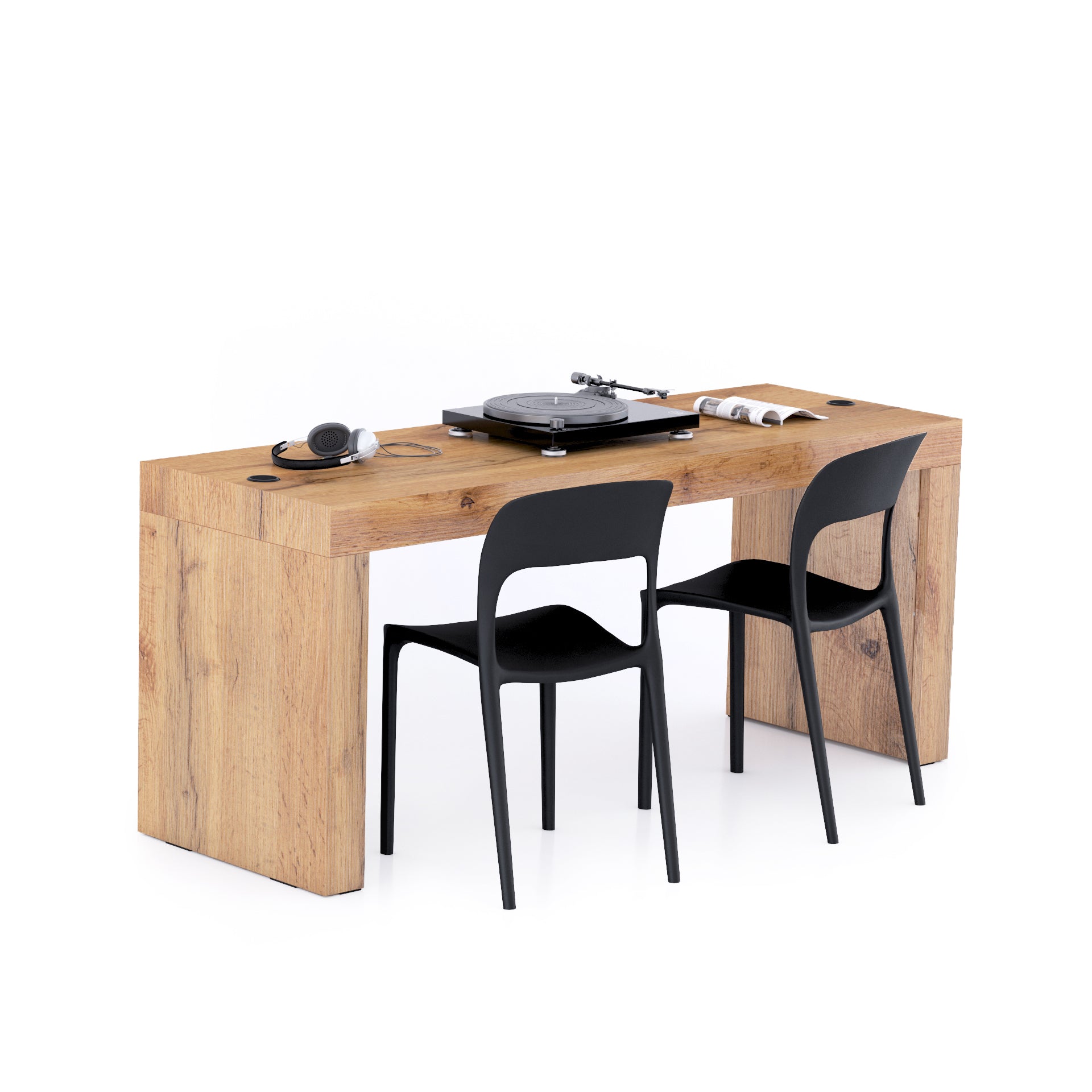 Scrivania Evolution 180x60, Rovere Rustico con Due Gambe e Caricatore Wireless - Immagine principale