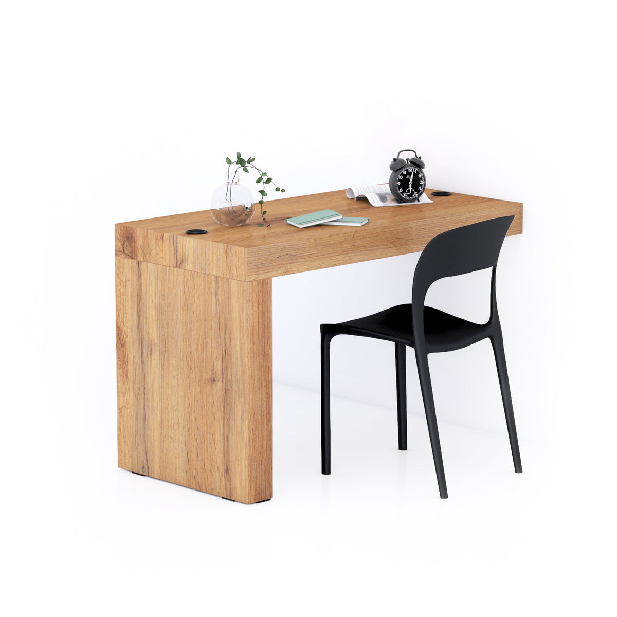 Bureau Evolution 120x60, Rustiek Eiken, één poot en Draadloze Oplader - Hoofdafbeelding