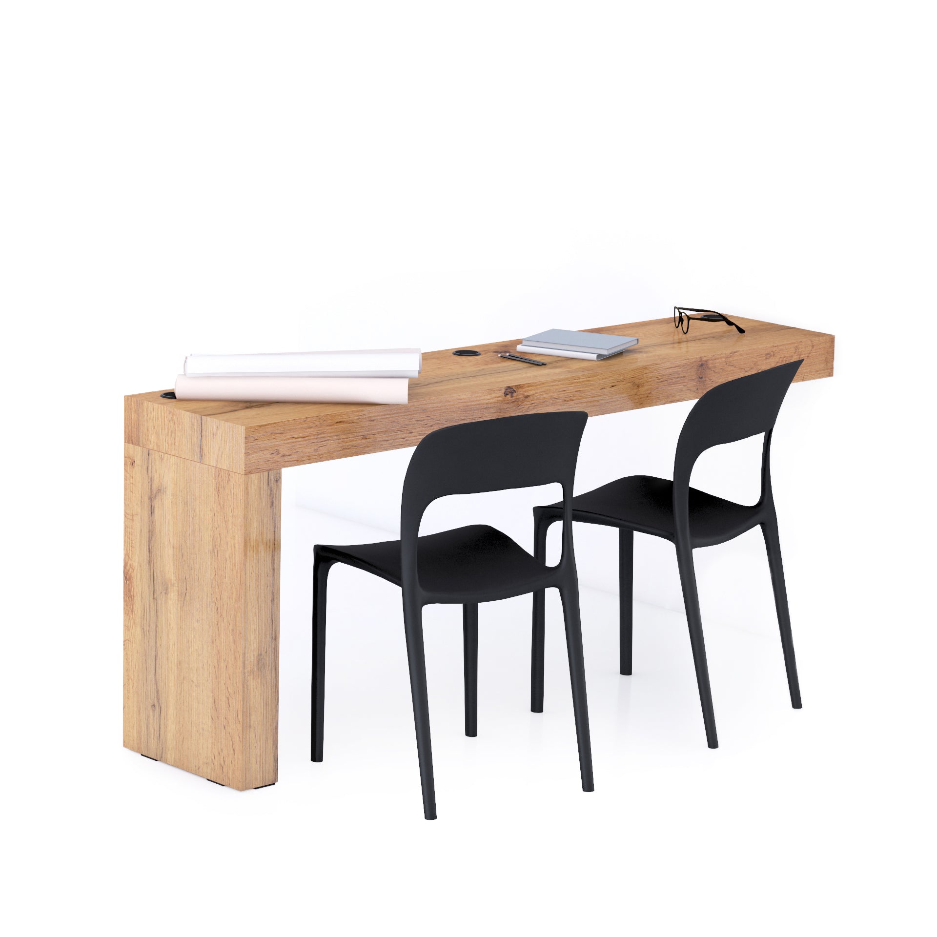Evolution Desk 70.9 x 15.7 in, with Wireless Charger, Rustic Oak with One Leg - Main image