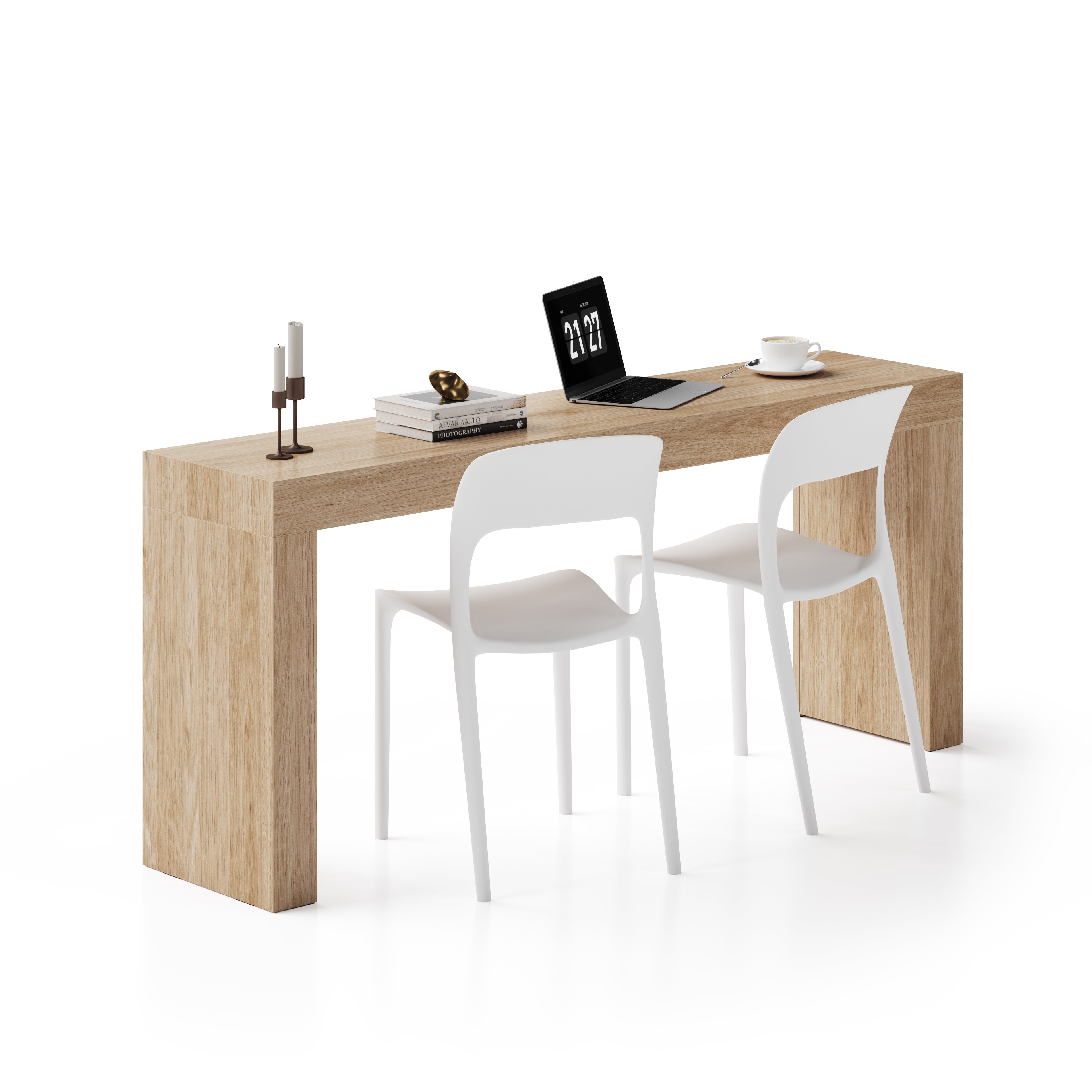 Scrivania Evolution 180x40, Rovere Naturale con Due Gambe