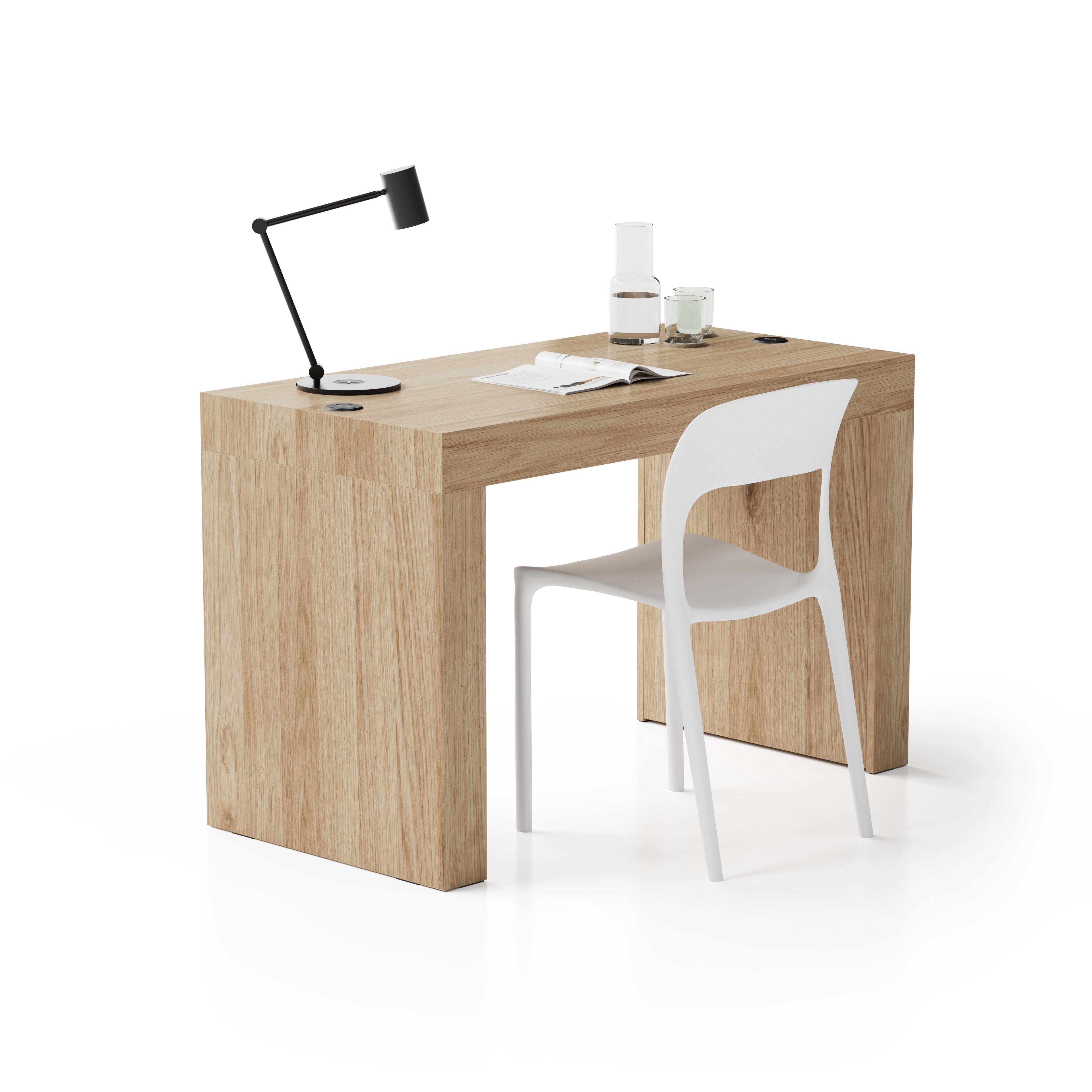 Scrivania Evolution 120x60, Rovere Naturale con Due Gambe e Caricatore Wireless - Immagine principale