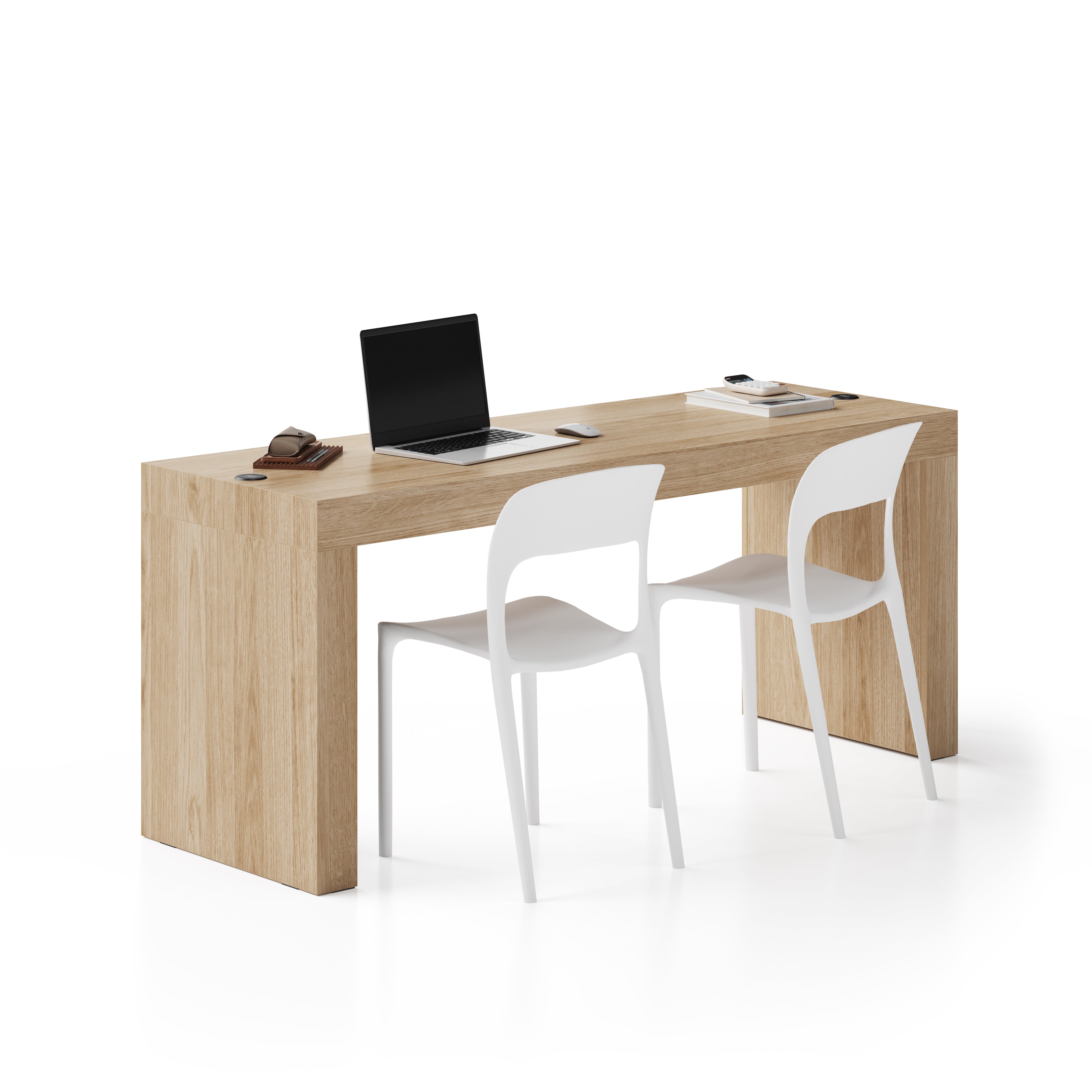 Scrivania Evolution 180x60, Rovere Naturale con Due Gambe e Caricatore Wireless - Immagine principale