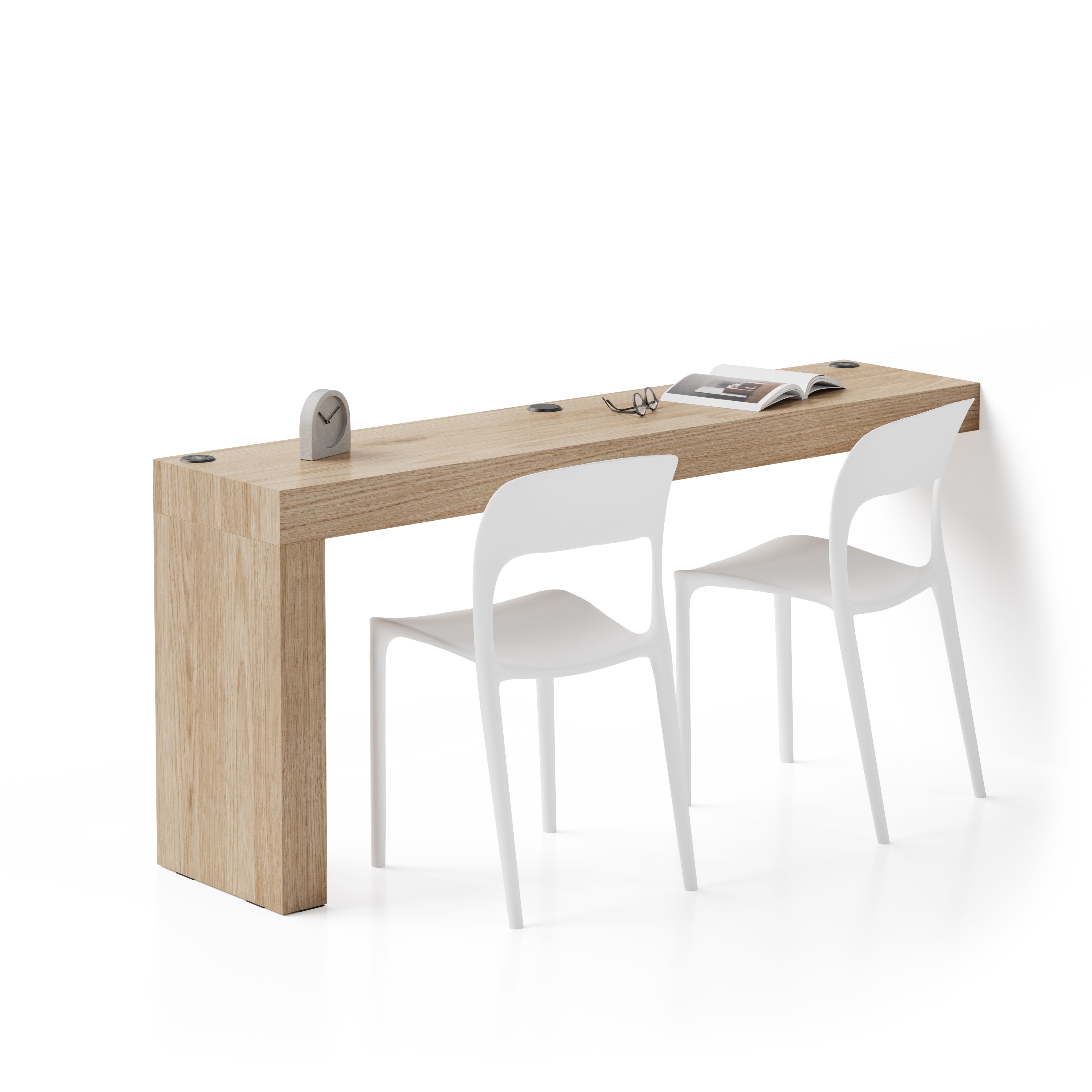 Table de bureau Evolution 180x40, Chêne Clair avec 1 pied et Chargeur Sans Fil - Main image