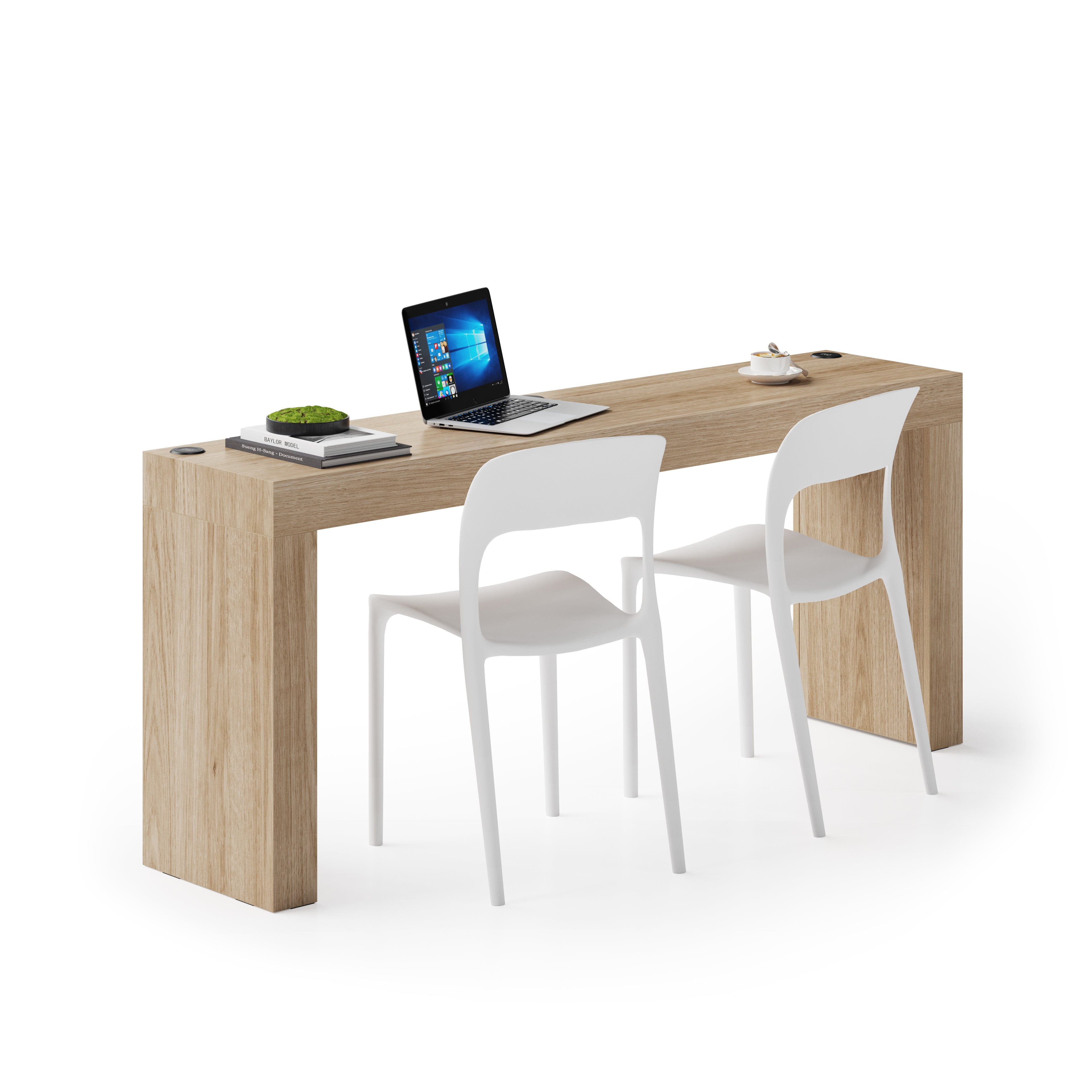 Evolution Schreibtisch 180 x 40 mit kabellosem Ladegerät und zwei Beinen, Wildeiche - Main image