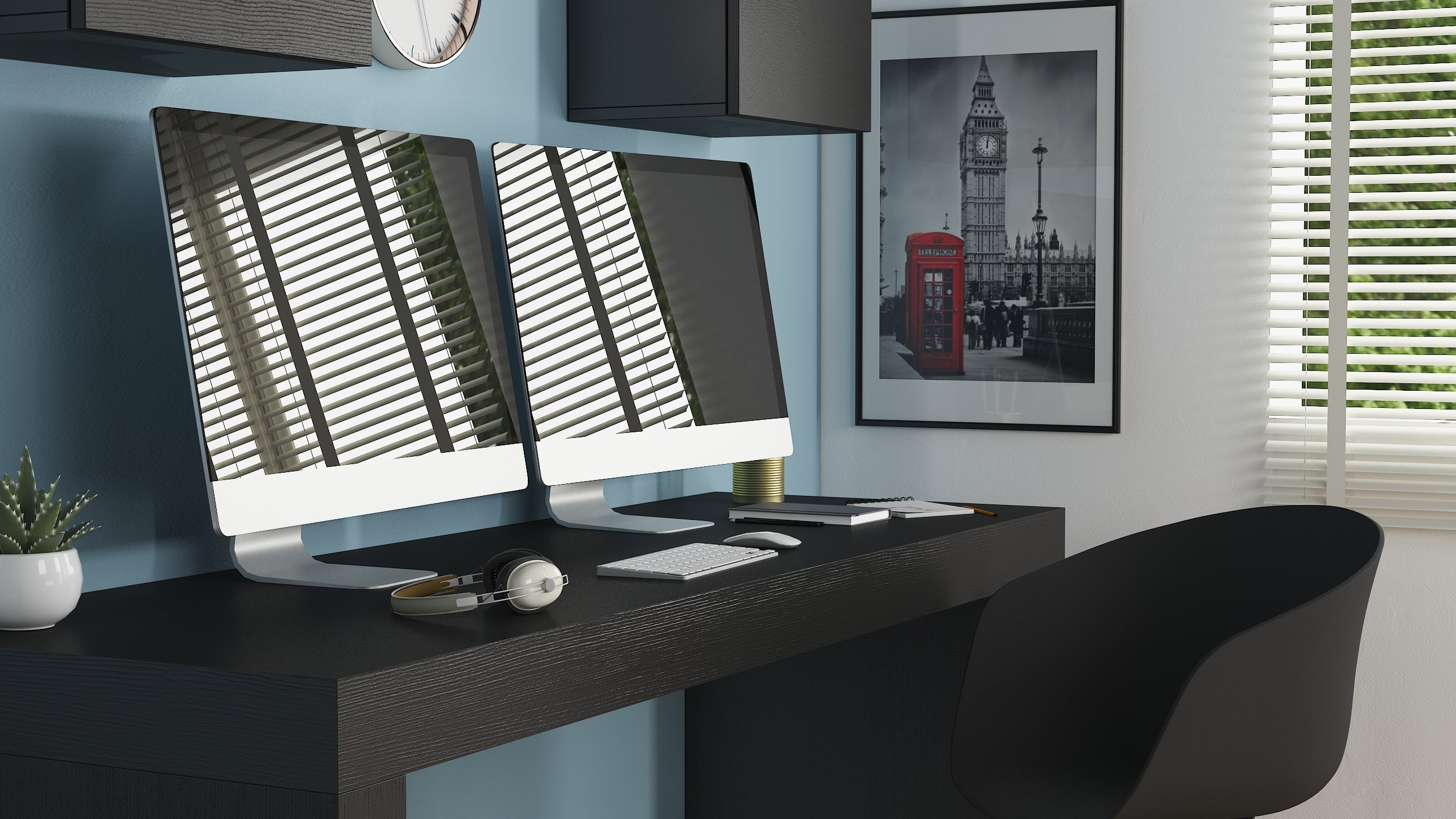 Table de bureau Evolution 180x60, Frêne Noir avec Deux Pieds - Set image 1